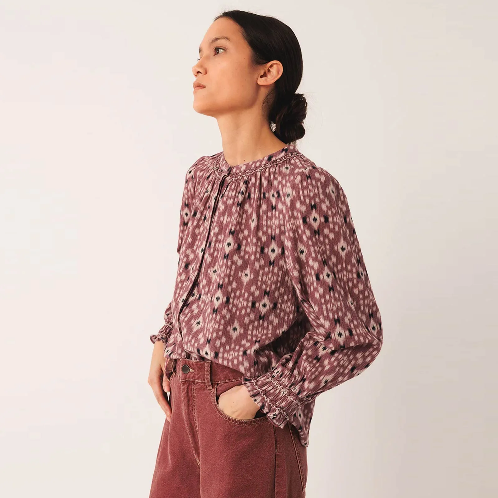 Allover Print Cotton Blouse malva