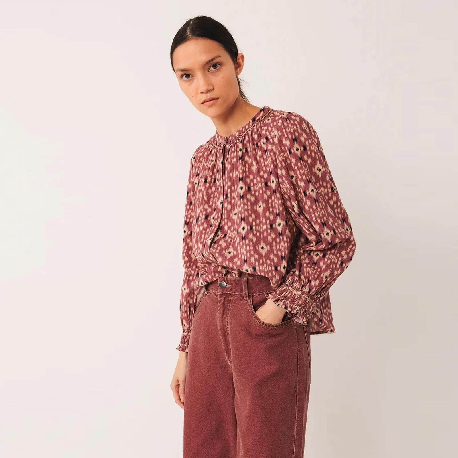 Allover Print Cotton Blouse malva - Image 4