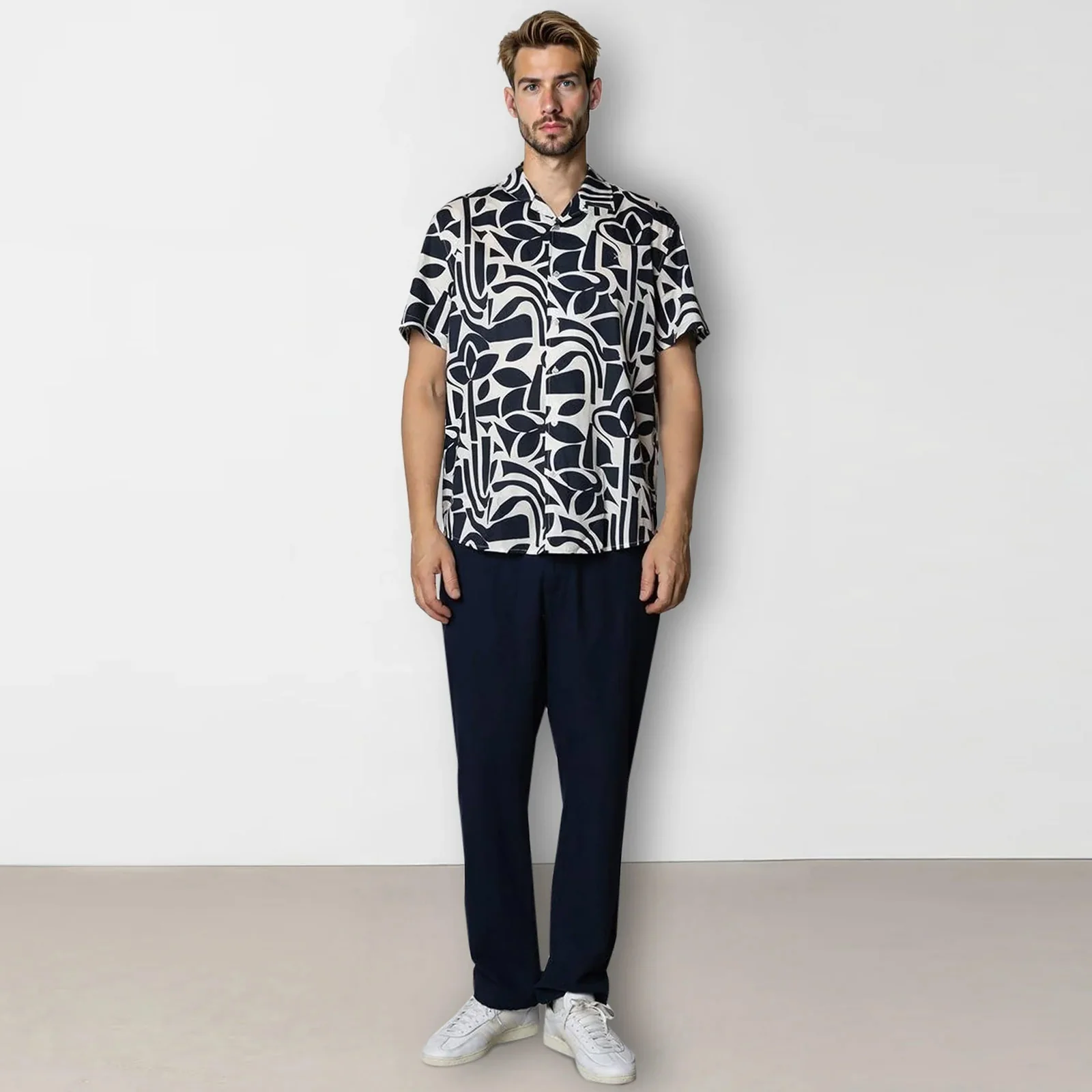 Bowling Noah SS Shirt navy/ecru - Image 3