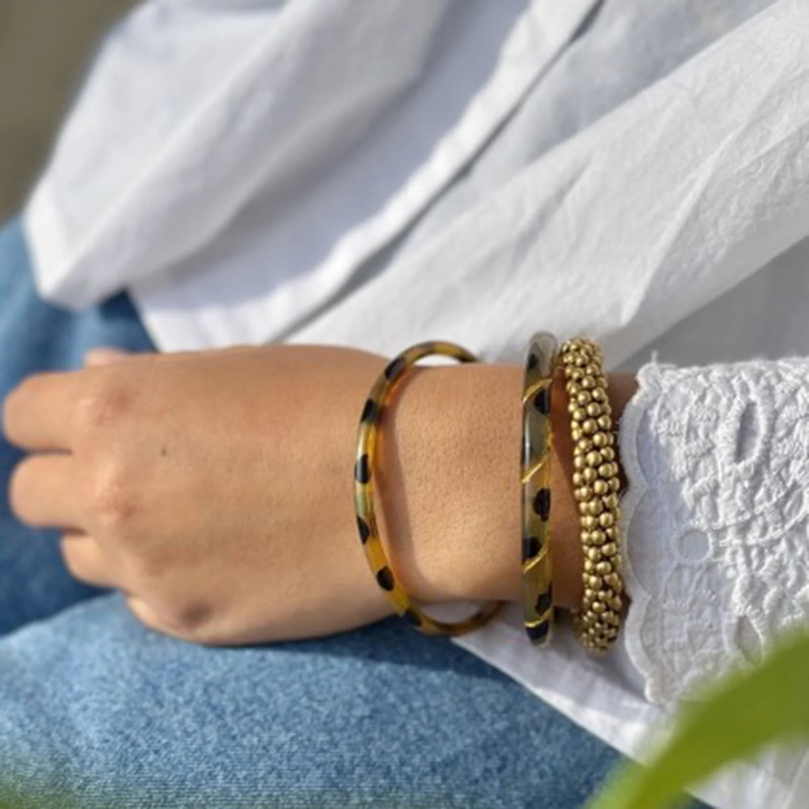 Buffle Horn Bracelet leopard/gold C32 - Image 2