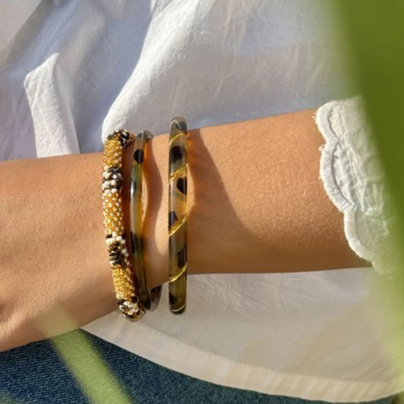 Buffle Horn Bracelet leopard/gold C32 - Image 3