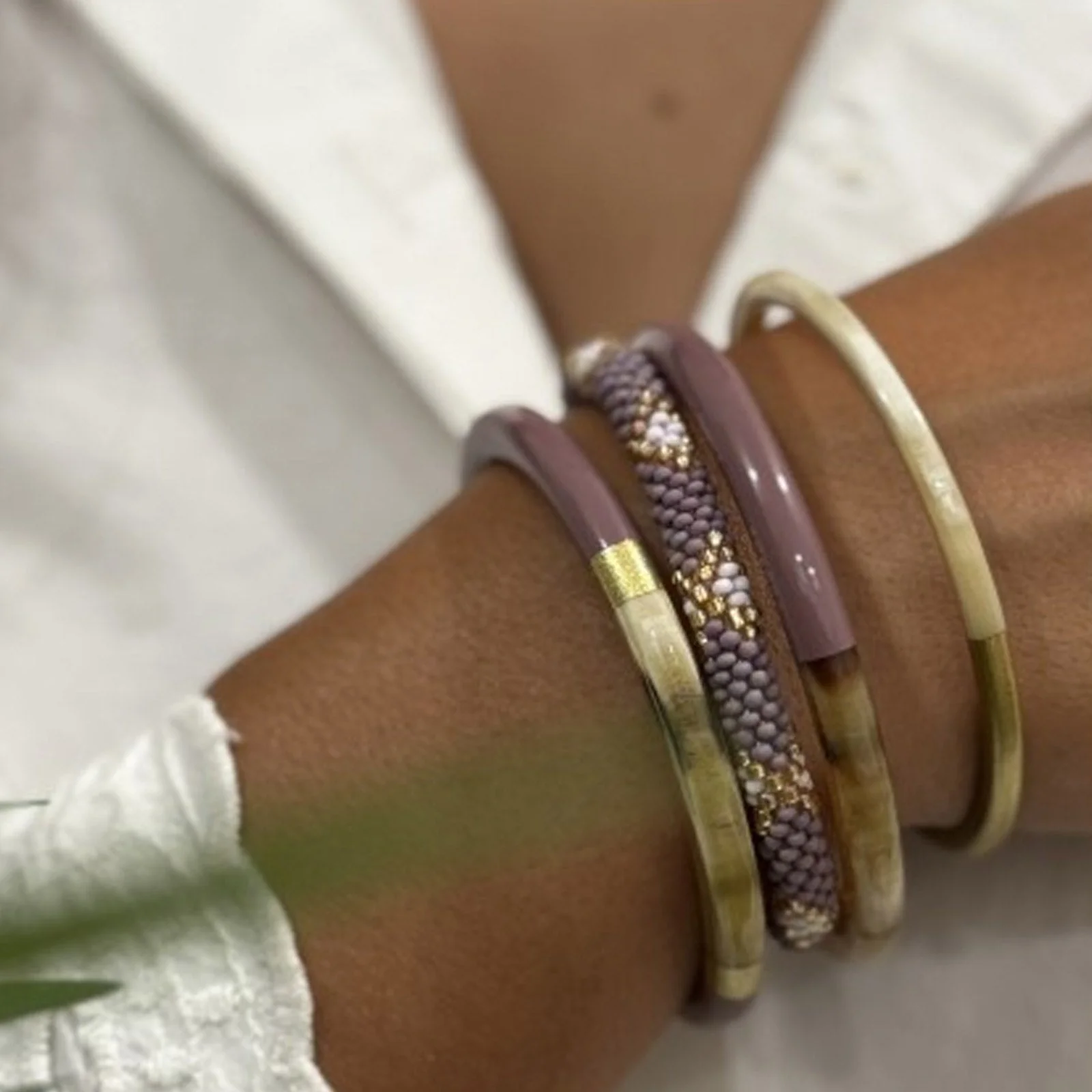 Buffle Horn Bracelet mauve poudré C60 - Image 2