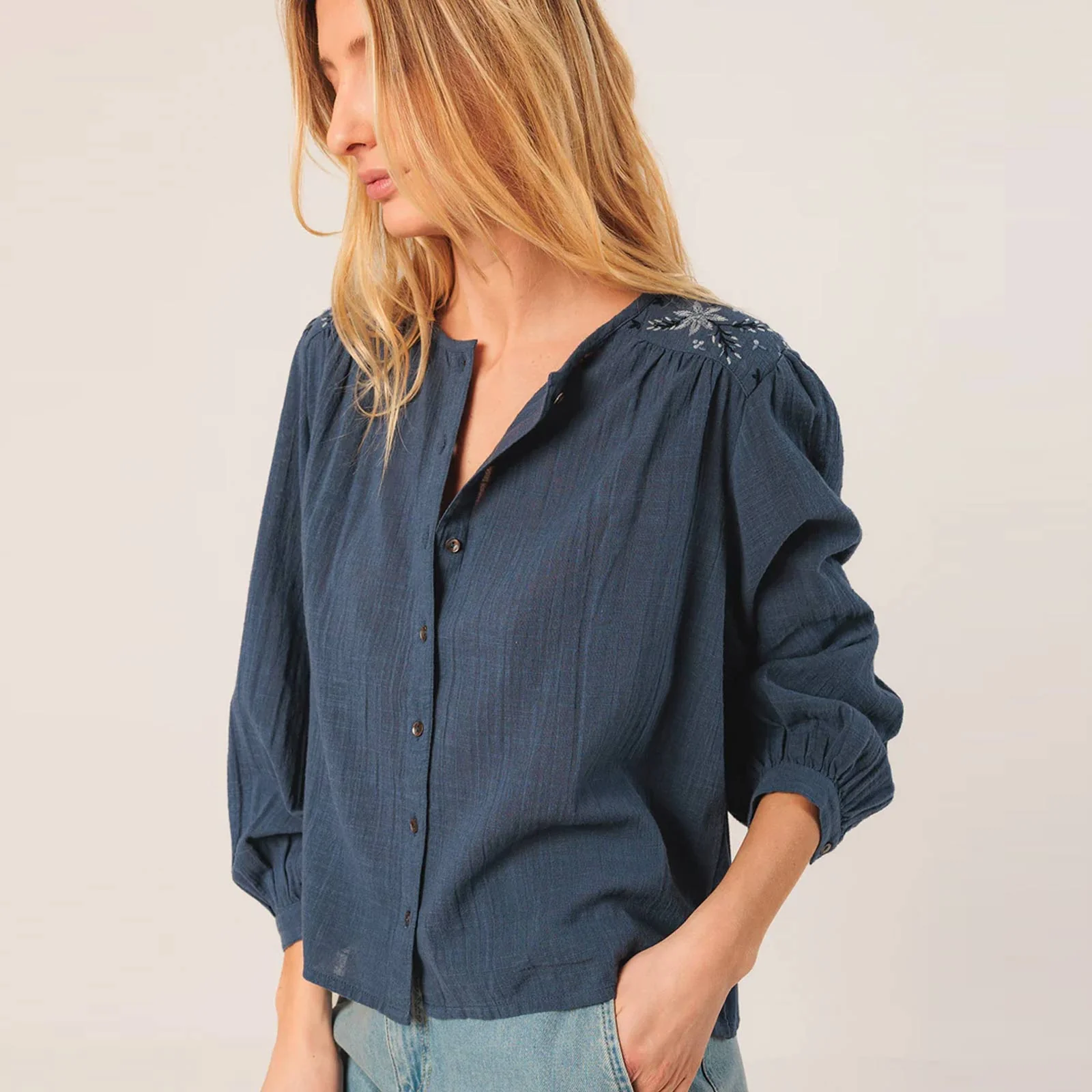 Embroidery Cotton Blouse indigo