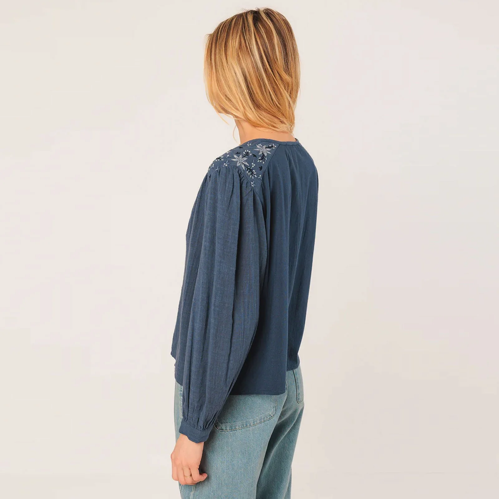 Embroidery Cotton Blouse indigo - Image 2
