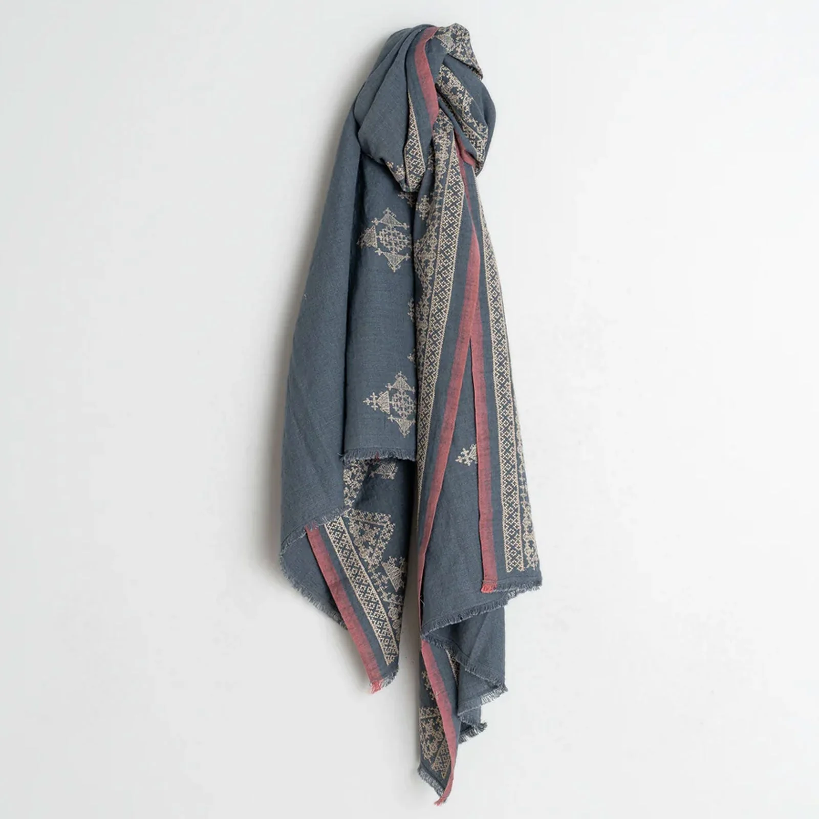 Embroidery Cotton Scarf indigo - Image 2