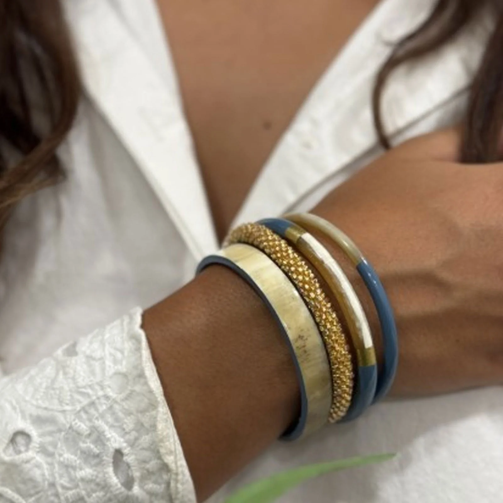 Flat Buffle Horn Bracelet bleu canard C48 - Image 2
