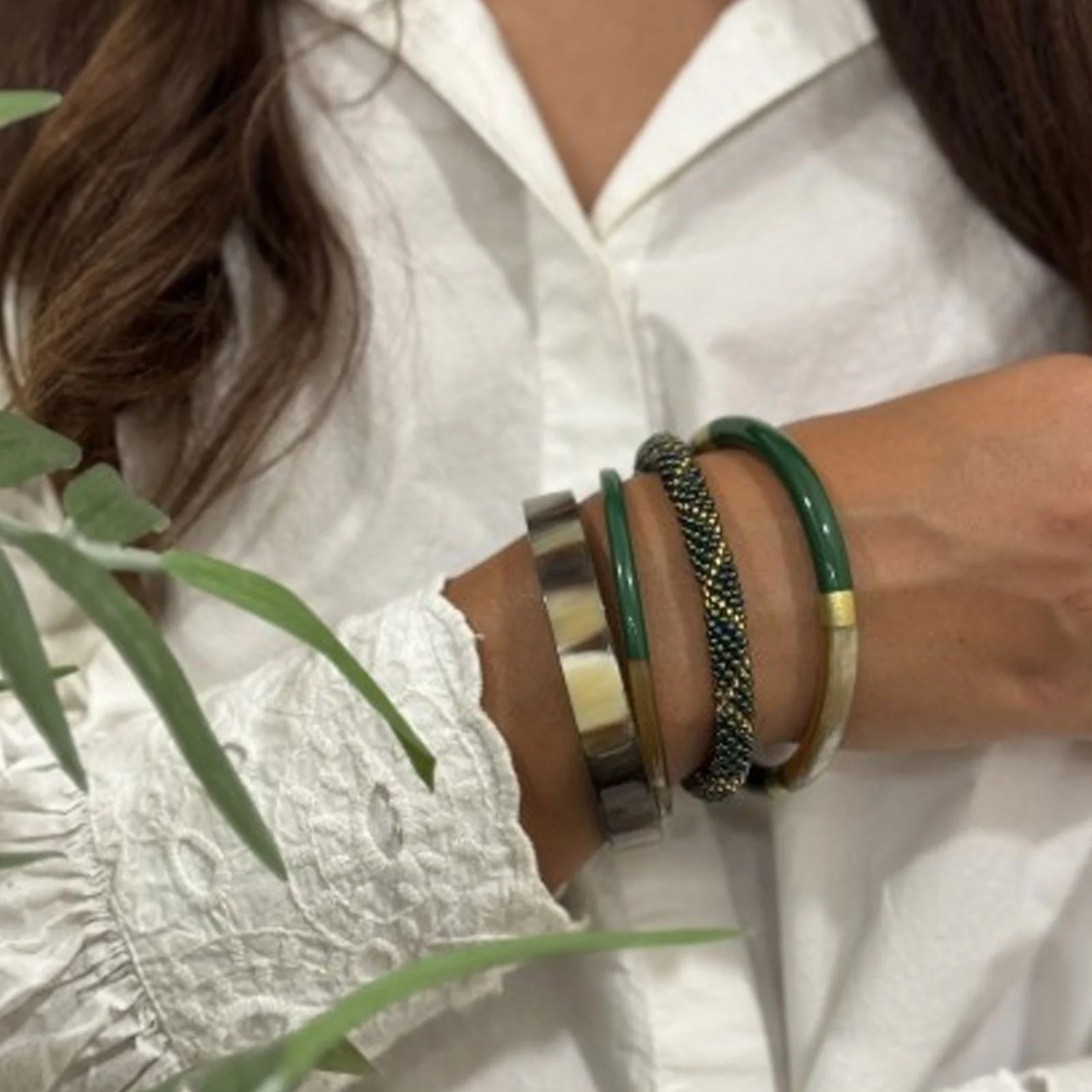 Flat Buffle Horn Bracelet vert sapin C40 - Image 3