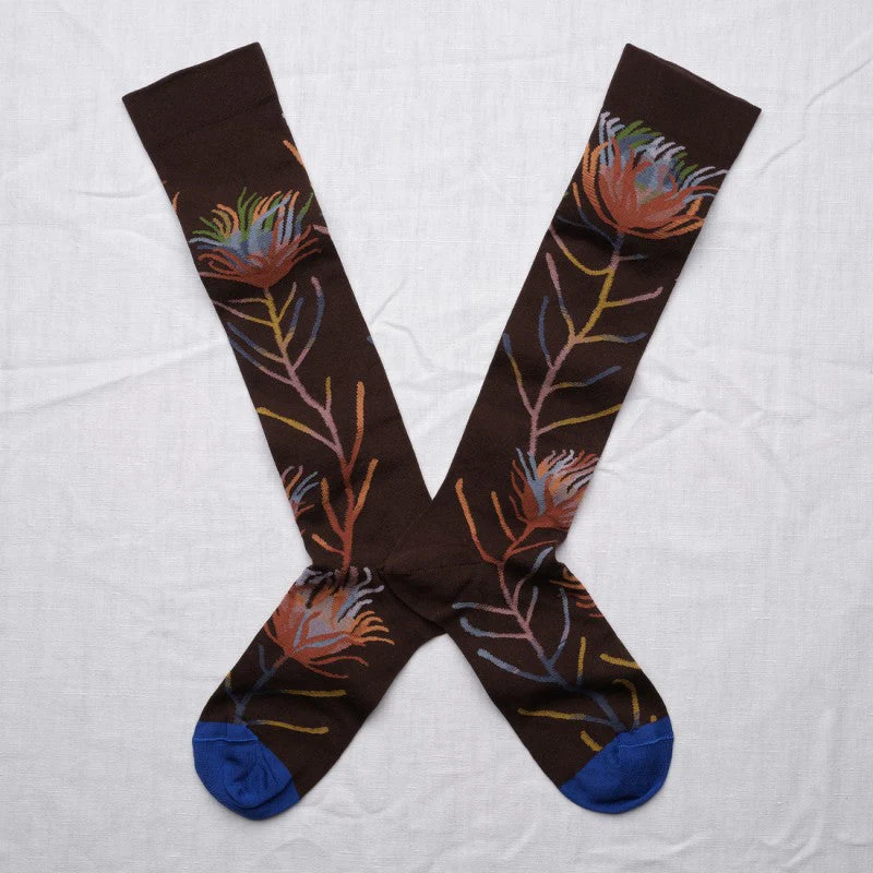 Fleur marron-foncé Knee Socks BO901