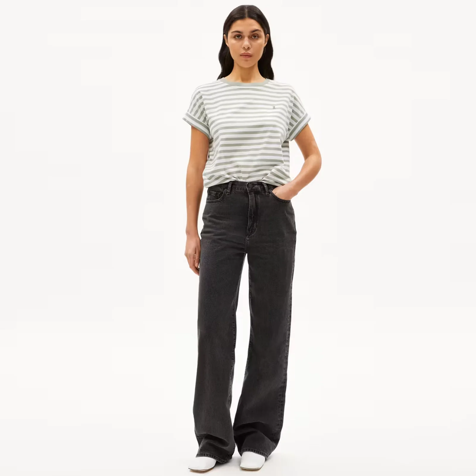 Idaara Stripes Tee white seagreen - Image 3