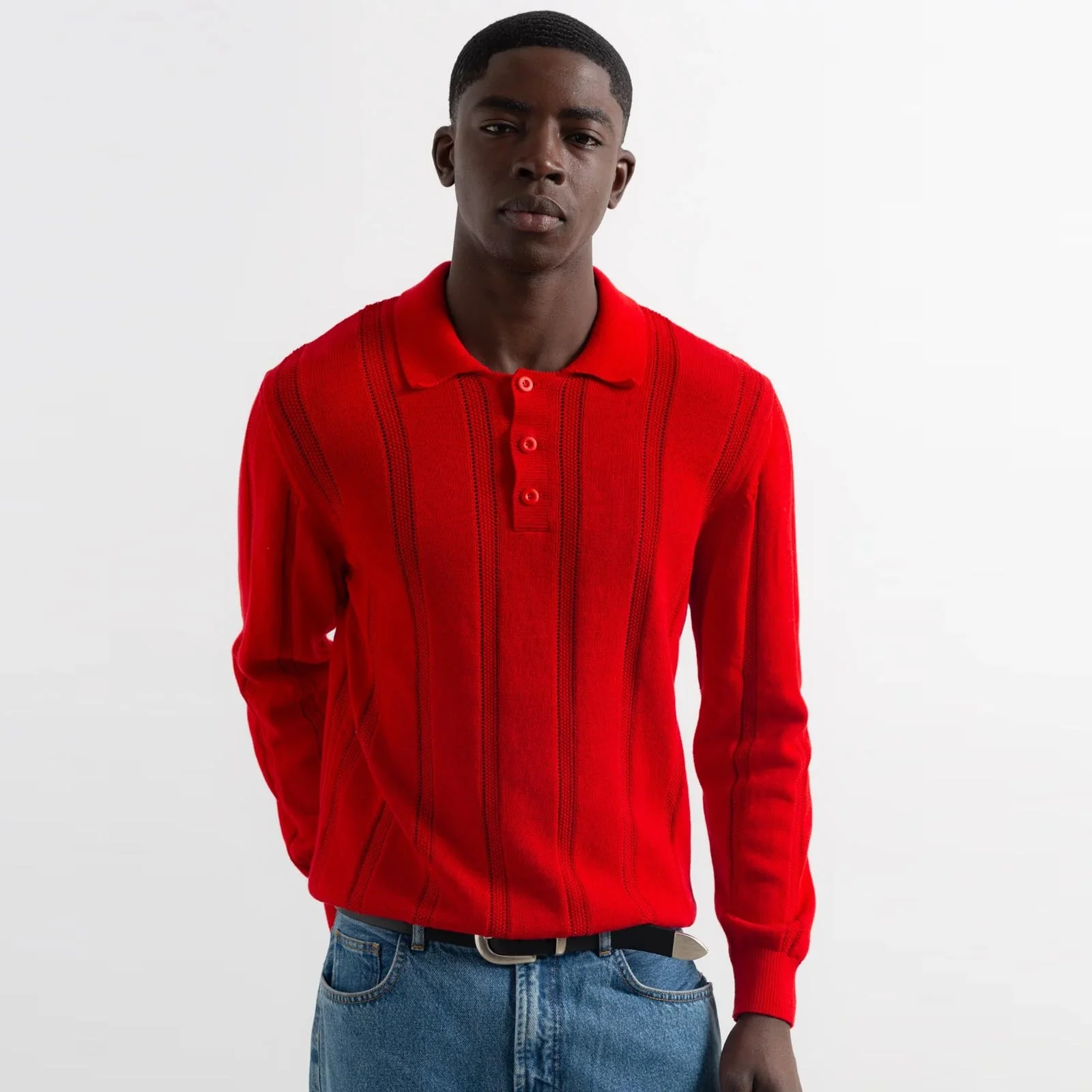 Knitted Polo plain red