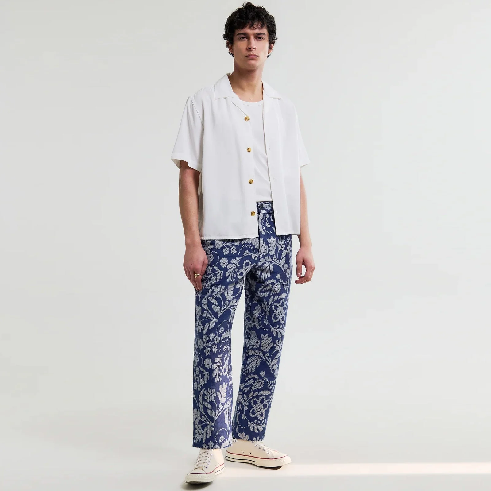 Kurt Floral Jacquard Trousers blue/ecru