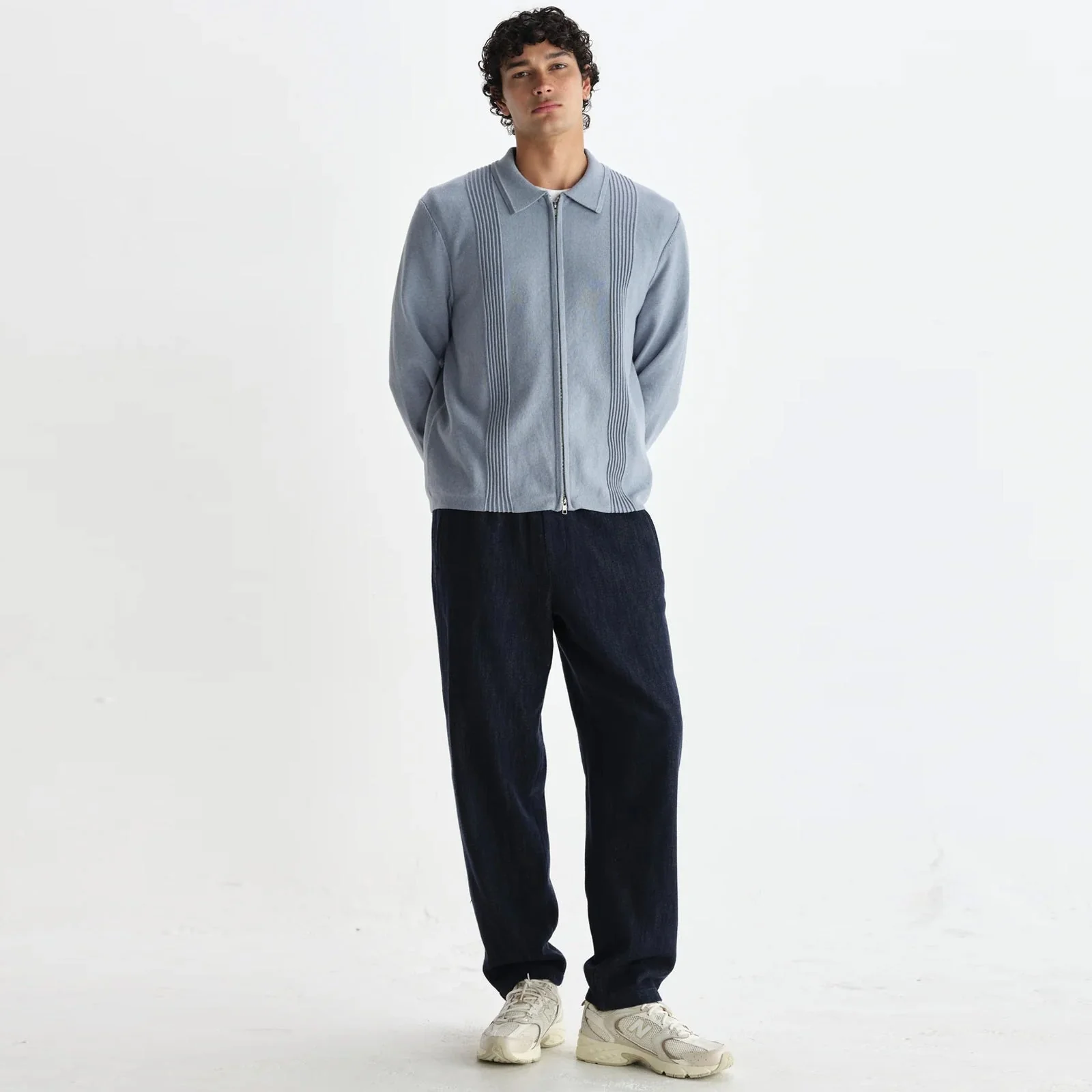 Lennox Zip Polo Milano Ripple Stripe grey blue - Image 3