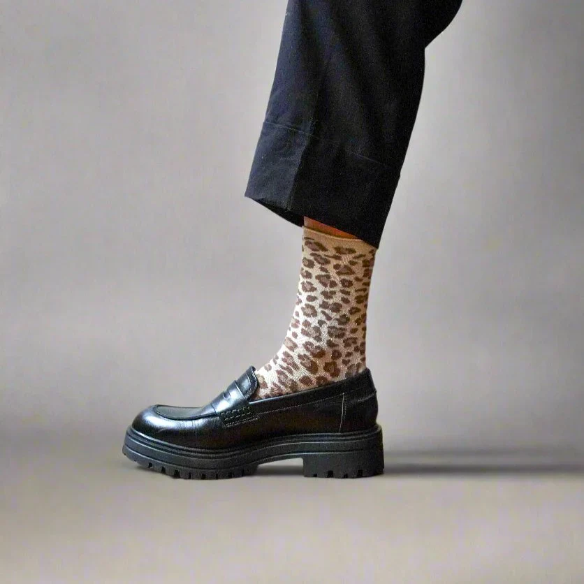 Leopard Lurex Socks beige - Image 2
