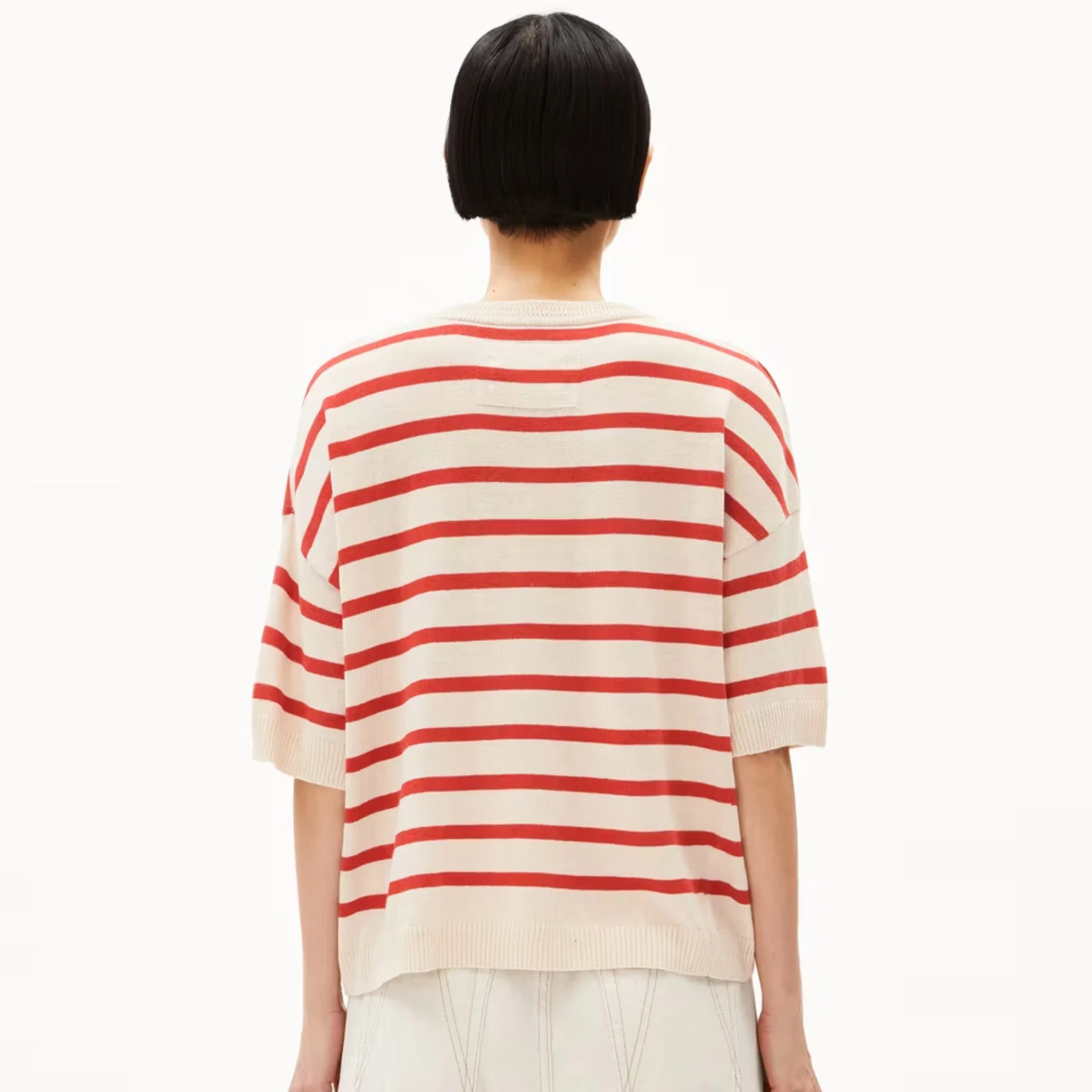Lizaa Lino Stripes Top raw white/coral blush - Image 2