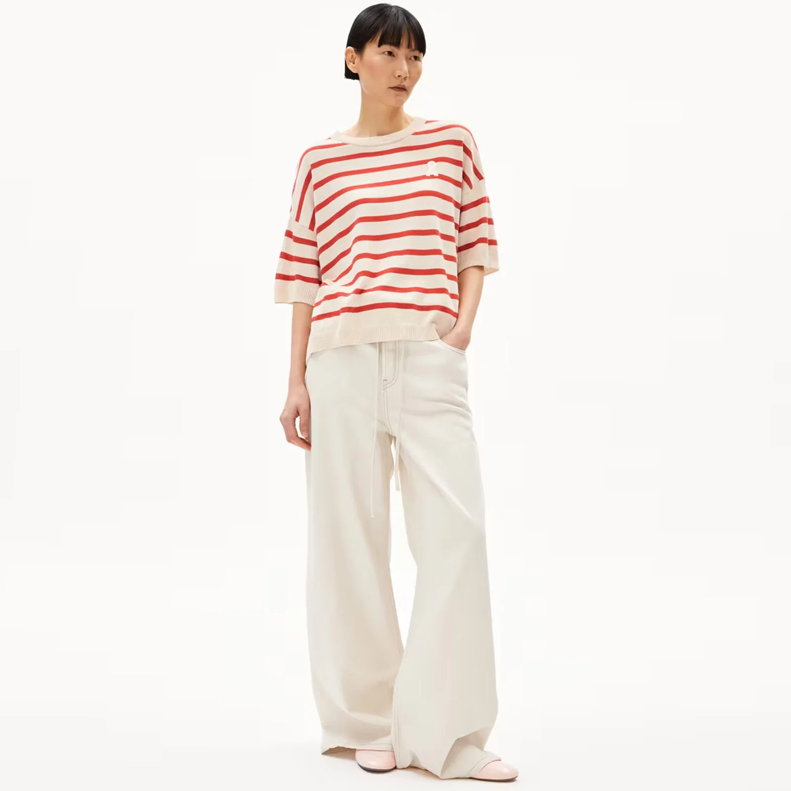 Lizaa Lino Stripes Top raw white/coral blush - Image 3