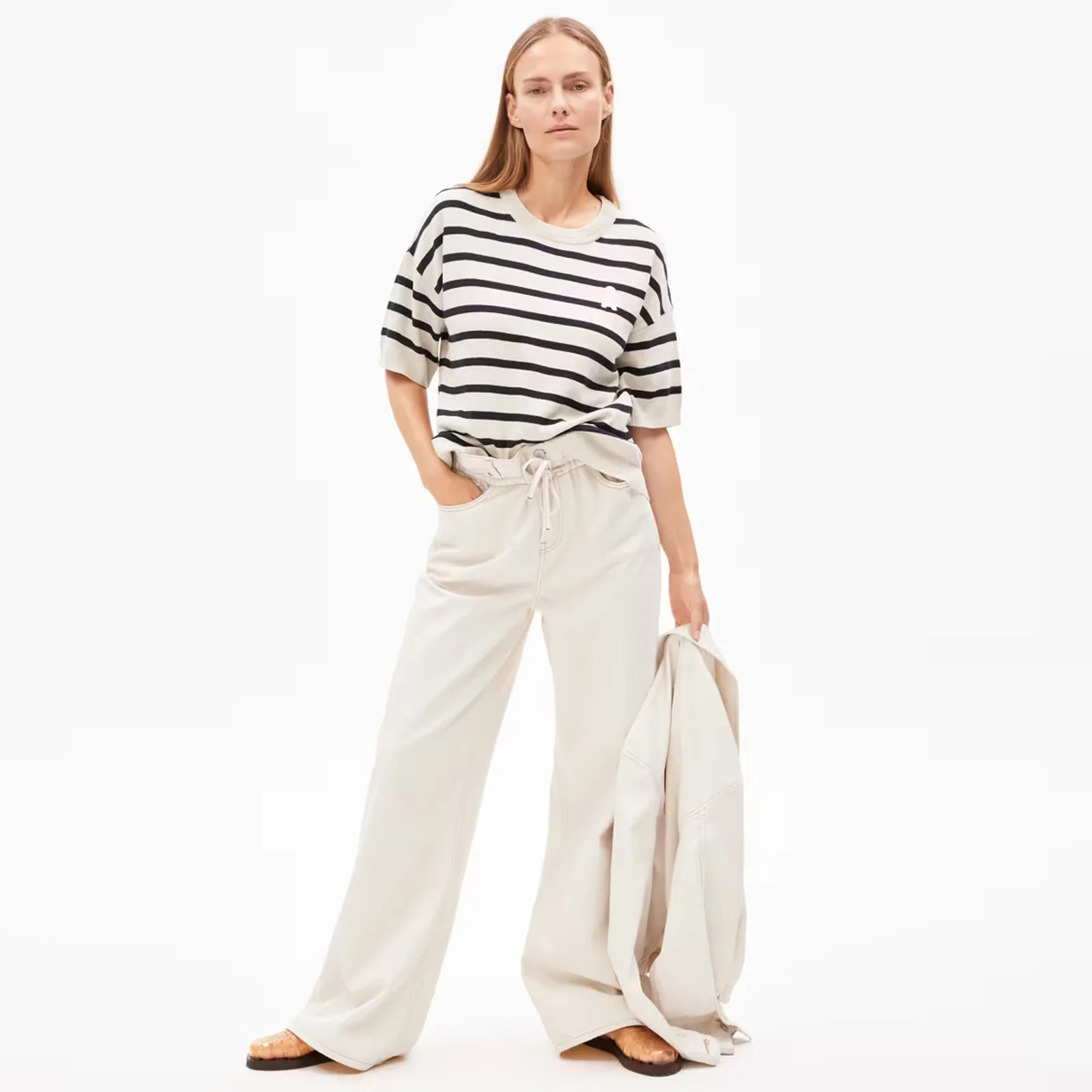 Lizaa Lino Stripes Top raw white/night sky - Image 3