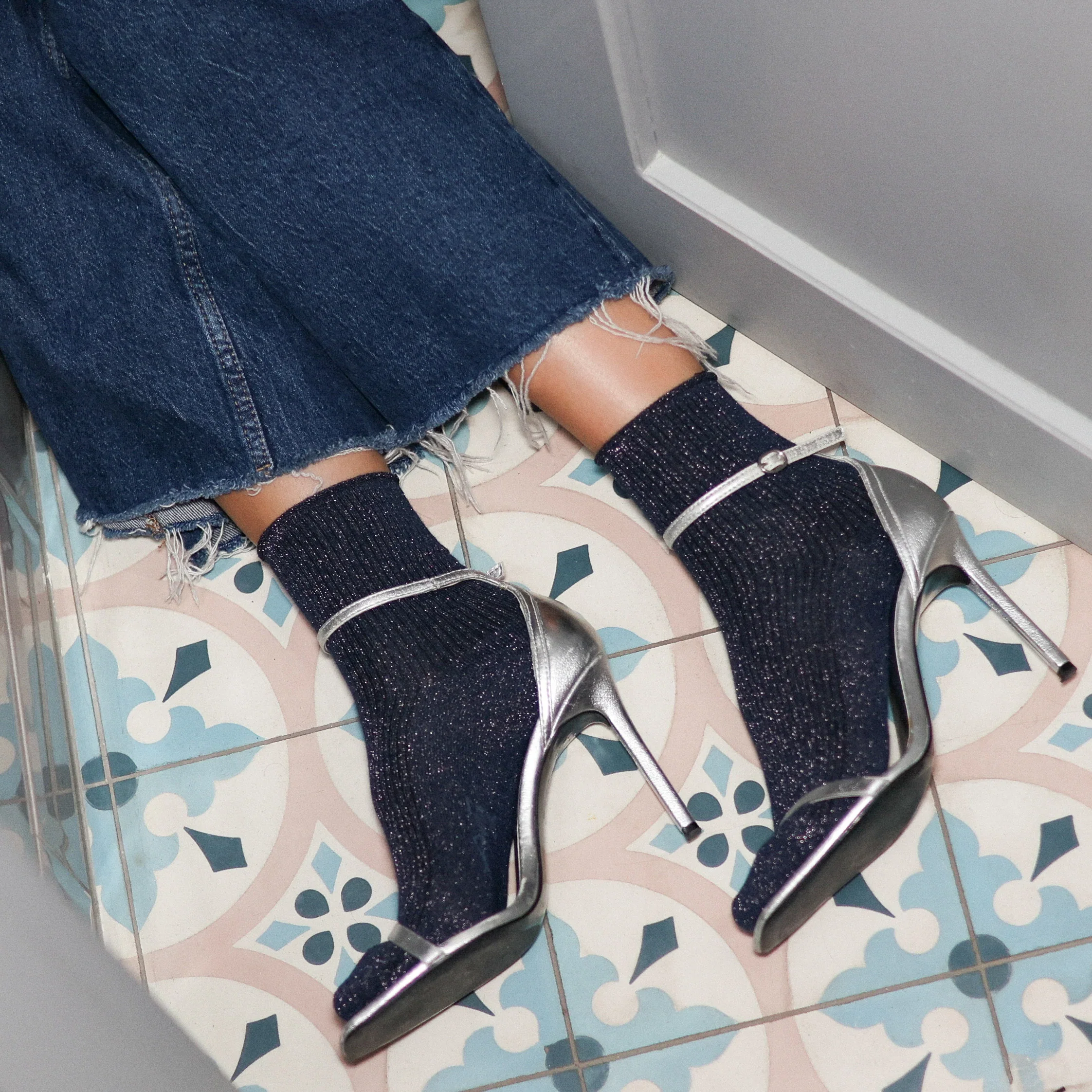 Lurex Glitter Socks blue - Image 3