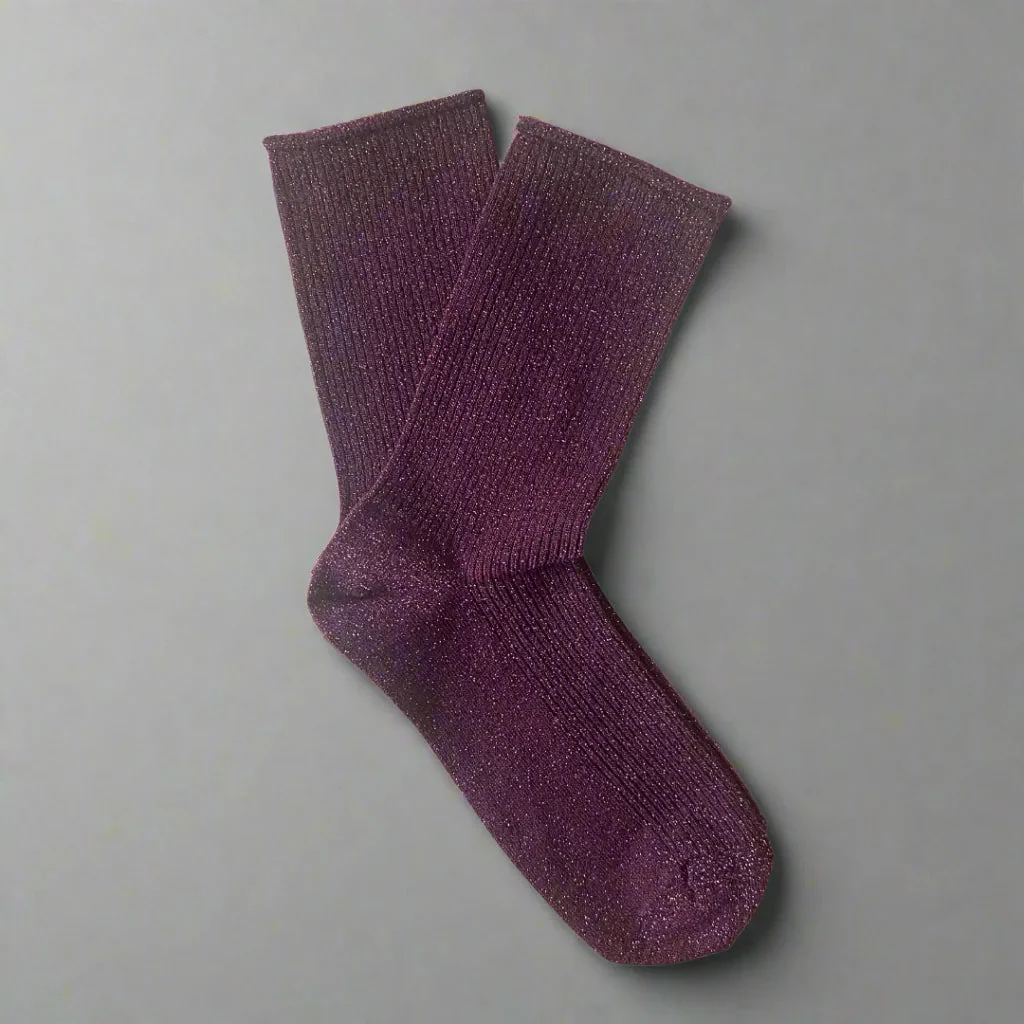 Lurex Glitter Socks burgundy wine - Image 2