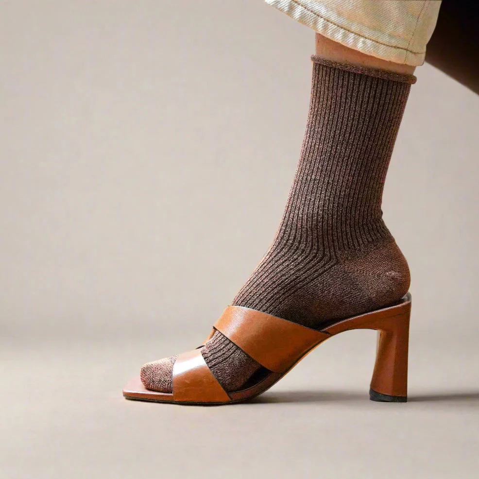 Lurex Glitter Socks camel brown
