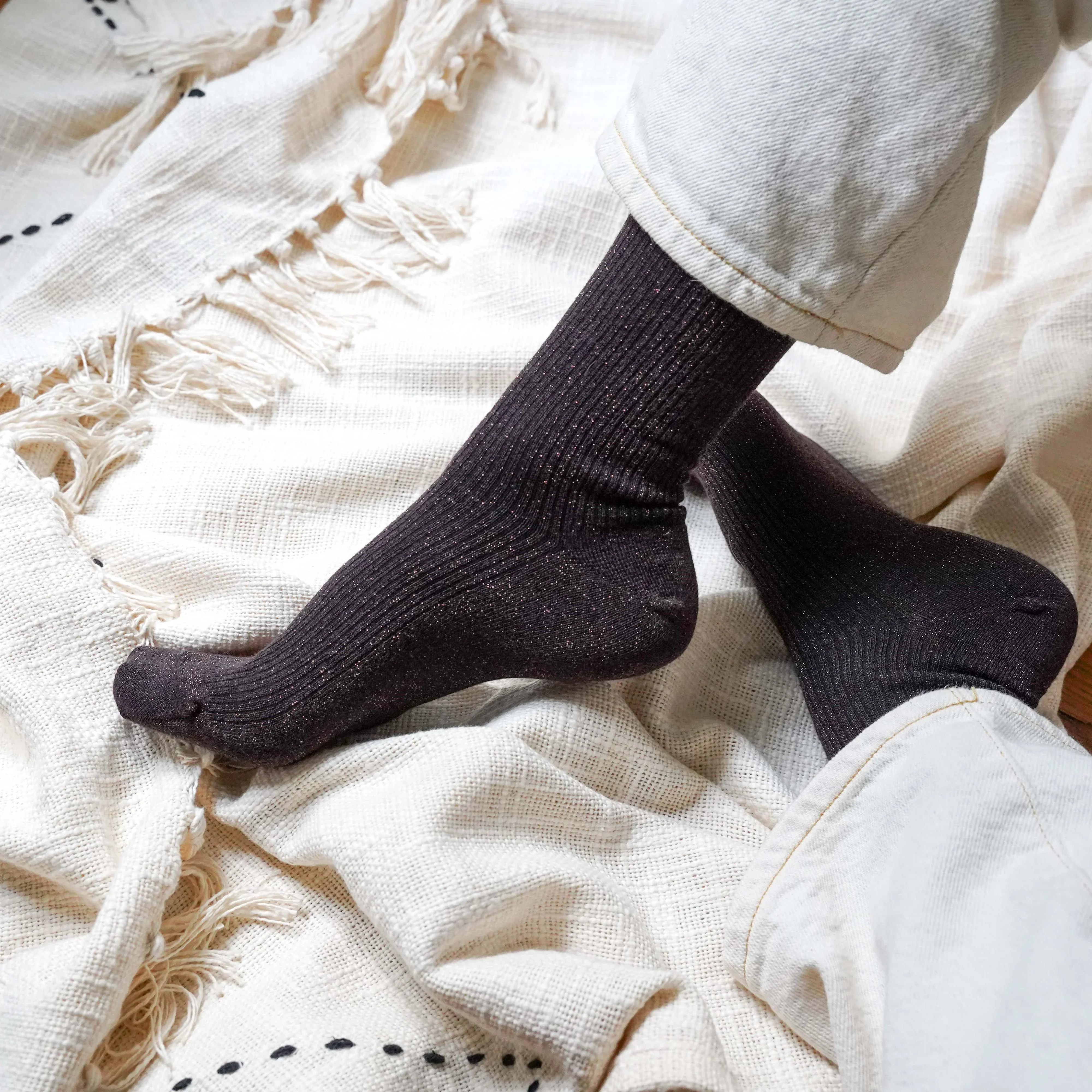 Lurex Glitter Socks chocolate dark brown - Image 2