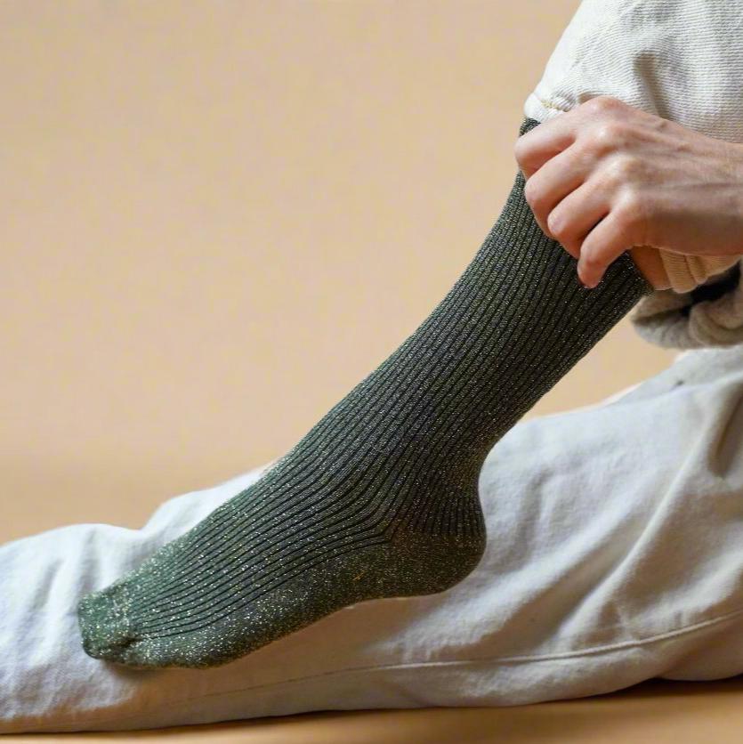 Lurex Glitter Socks khaki - Image 2