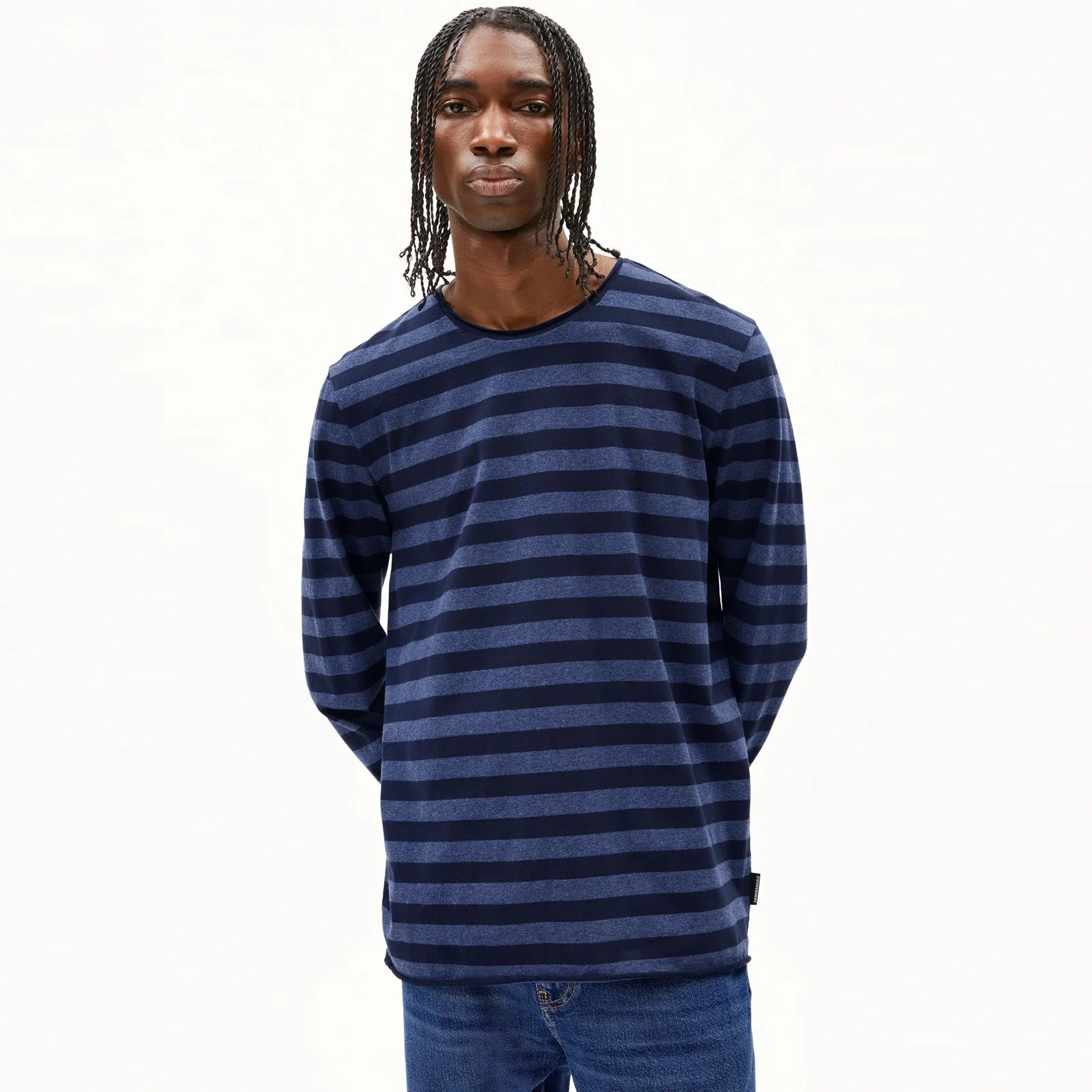 Maarkos LS Stripes Br Tee blue melange/night sky