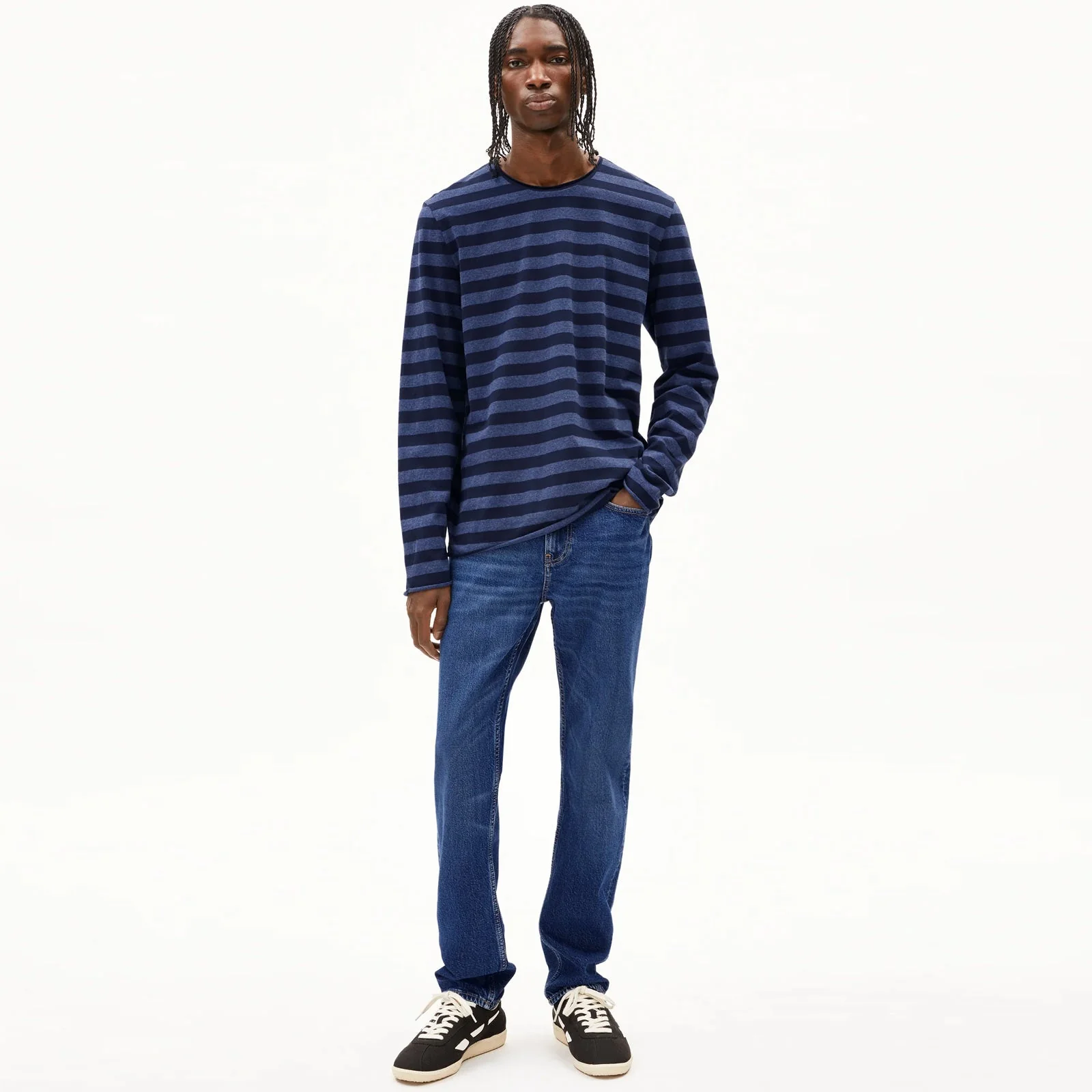 Maarkos LS Stripes Br Tee blue melange/night sky - Image 3