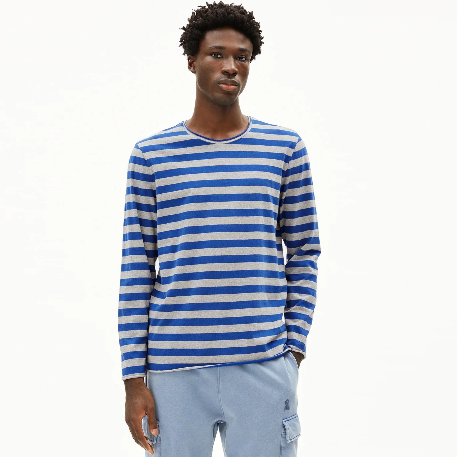 Maarkos LS Stripes Br Tee silver melange/dark wave