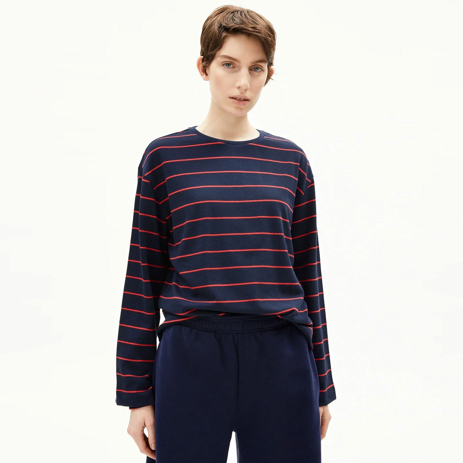 Marynaa Fine Stripe Jumper tinted navy/candy apple