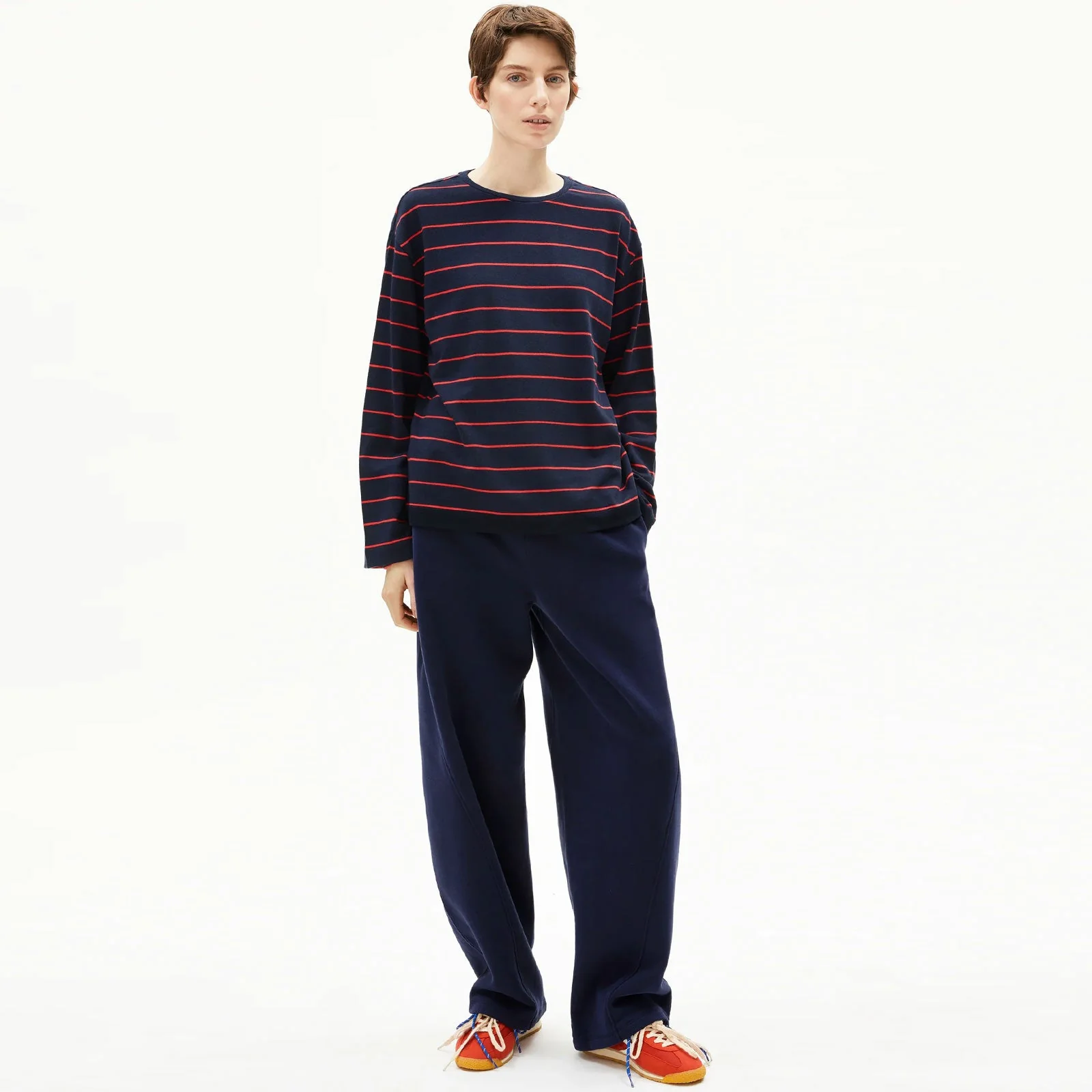 Marynaa Fine Stripe Jumper tinted navy/candy apple - Image 3