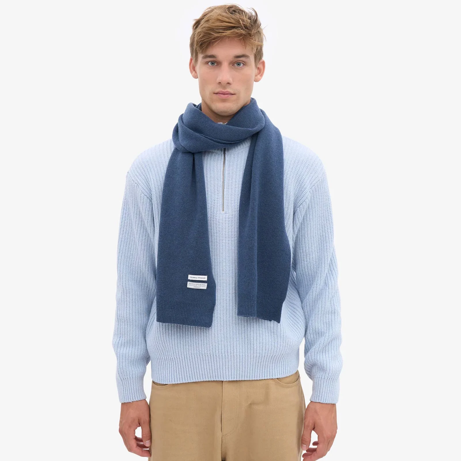 Merino Wool Scarf petrol blue - Image 2