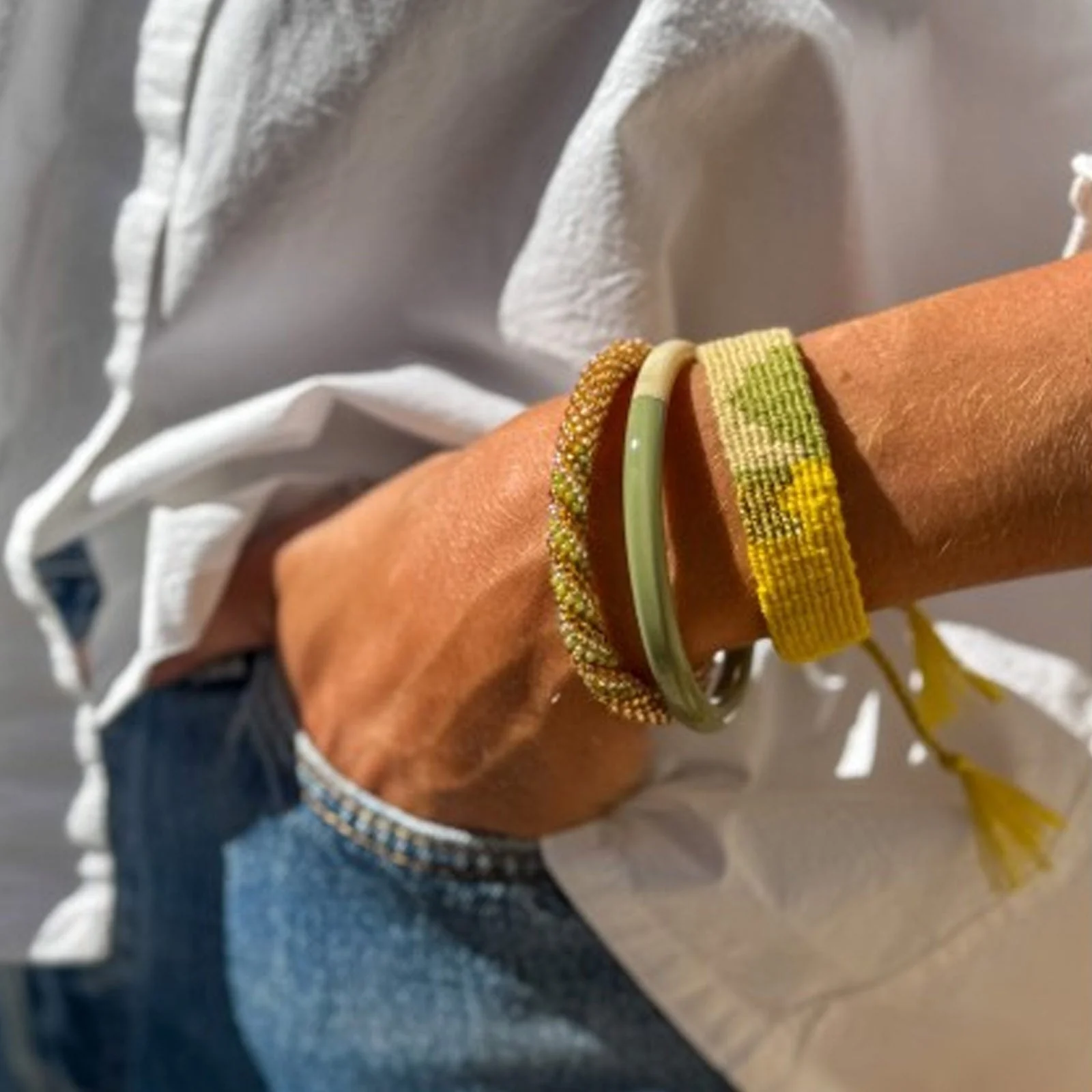 Nepalese Bracelet champagne/pistachio B02 - Image 2