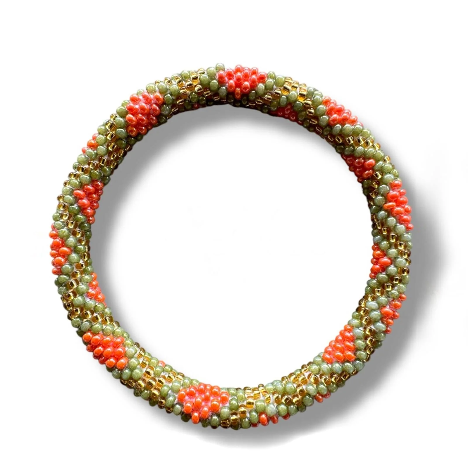 Nepalese Bracelet orange/agave/gold chevron E03