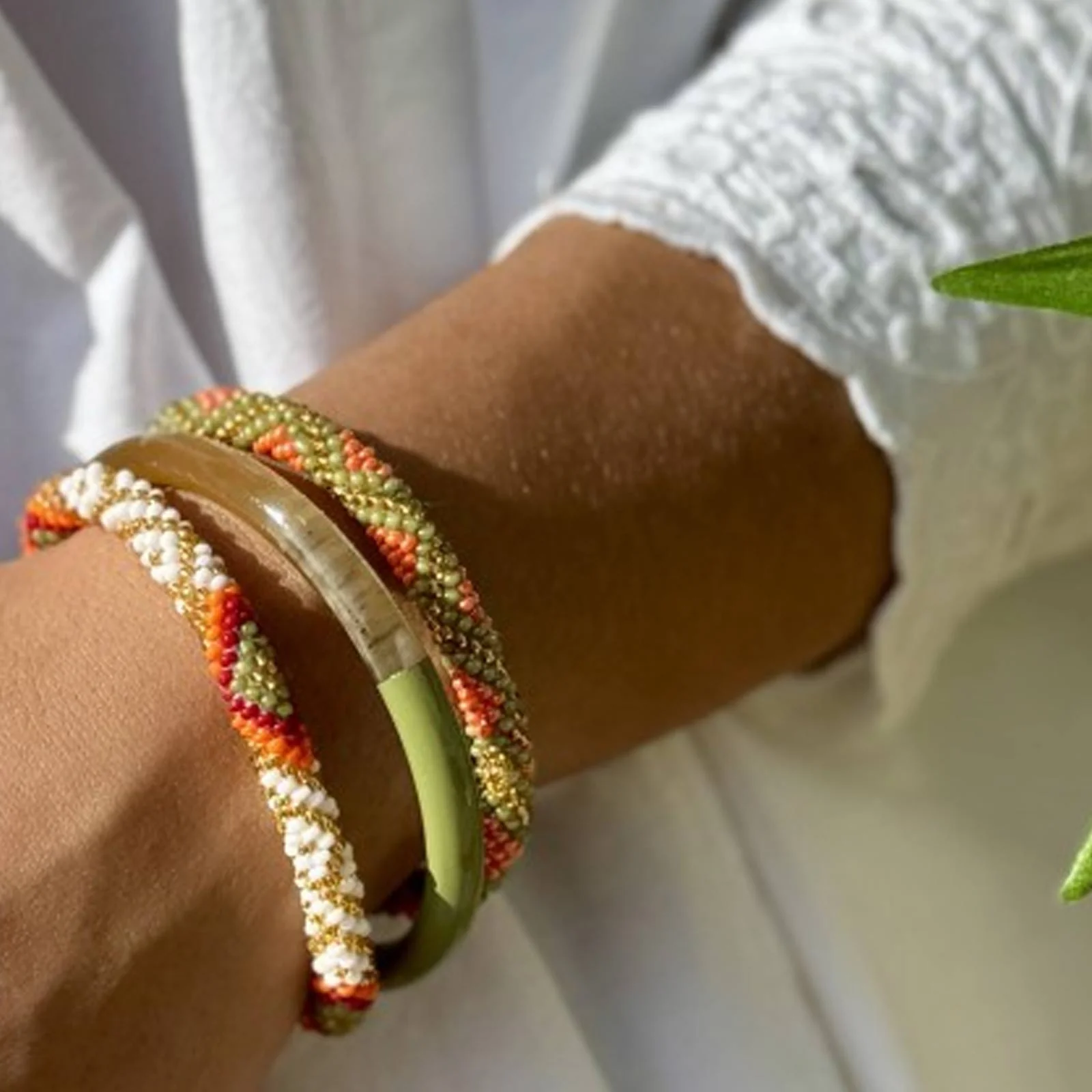 Nepalese Bracelet orange/agave/gold chevron E03 - Image 2