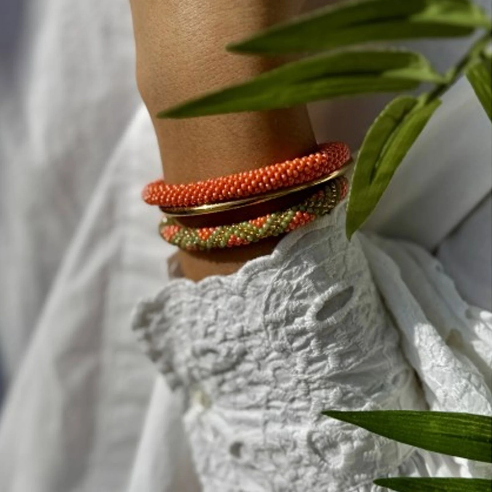 Nepalese Bracelet orange/agave/gold chevron E03 - Image 3