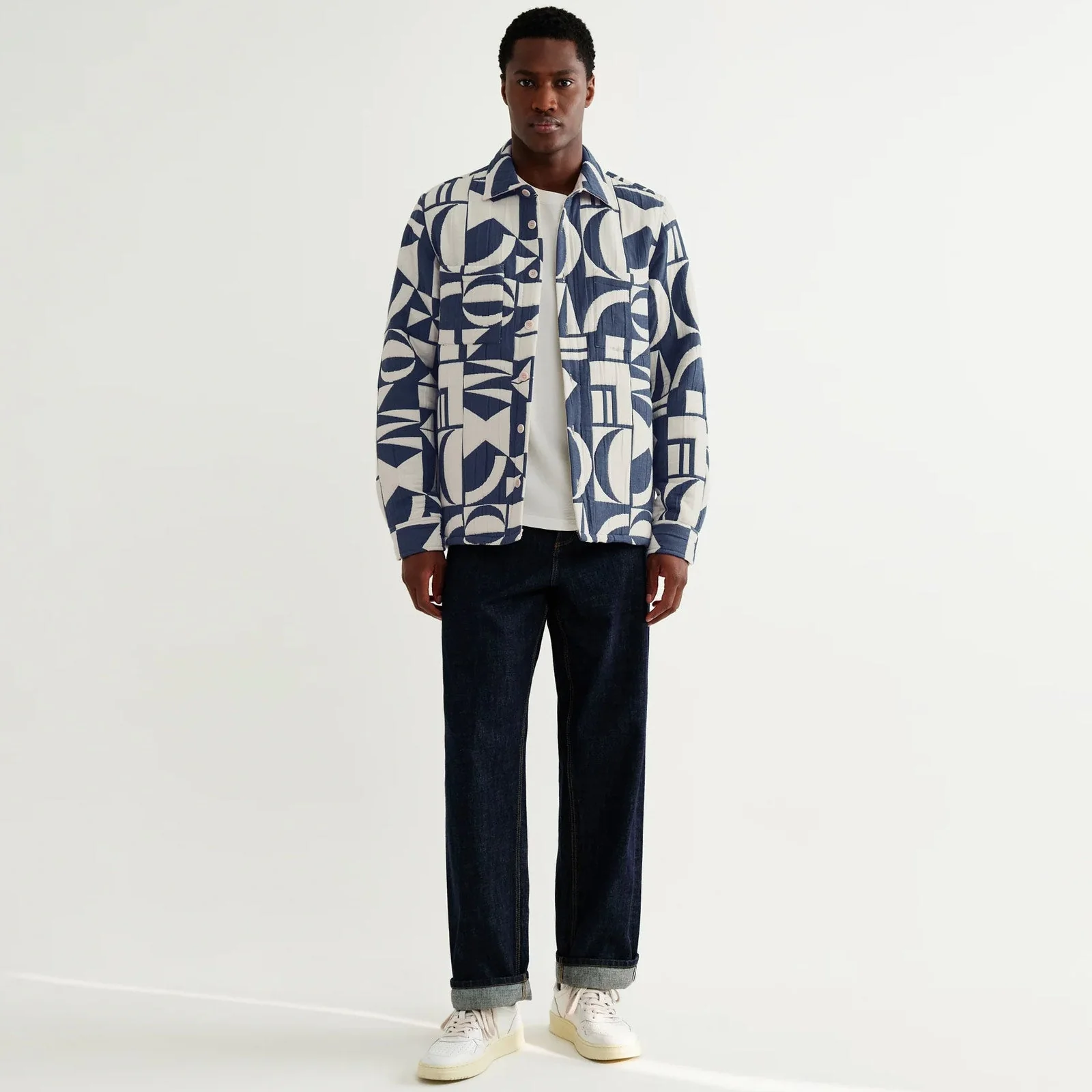 Otto Overshirt Geo Block Quilt blue/ecru - Image 4