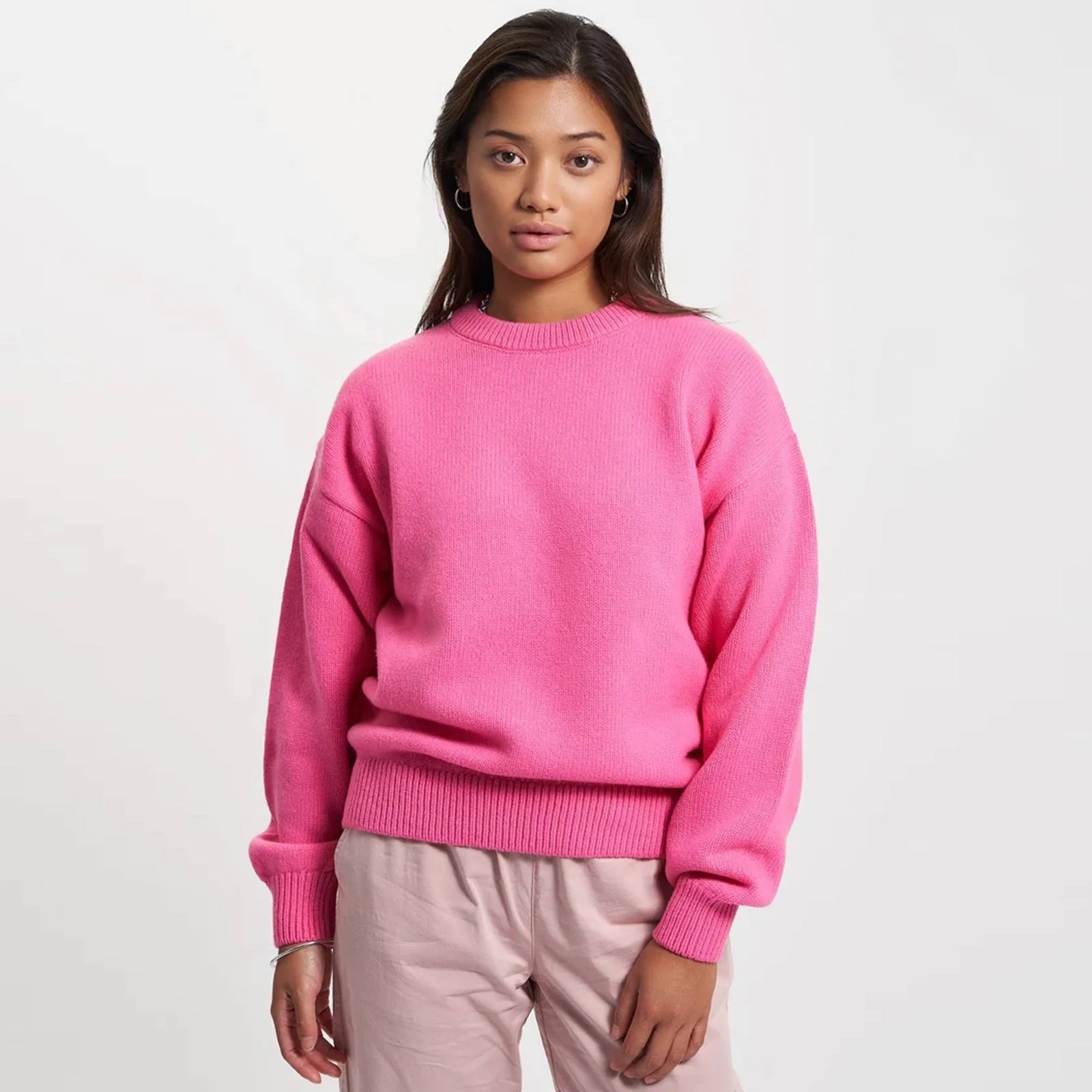 Oversized Merino Wool Crew bubblegum pink