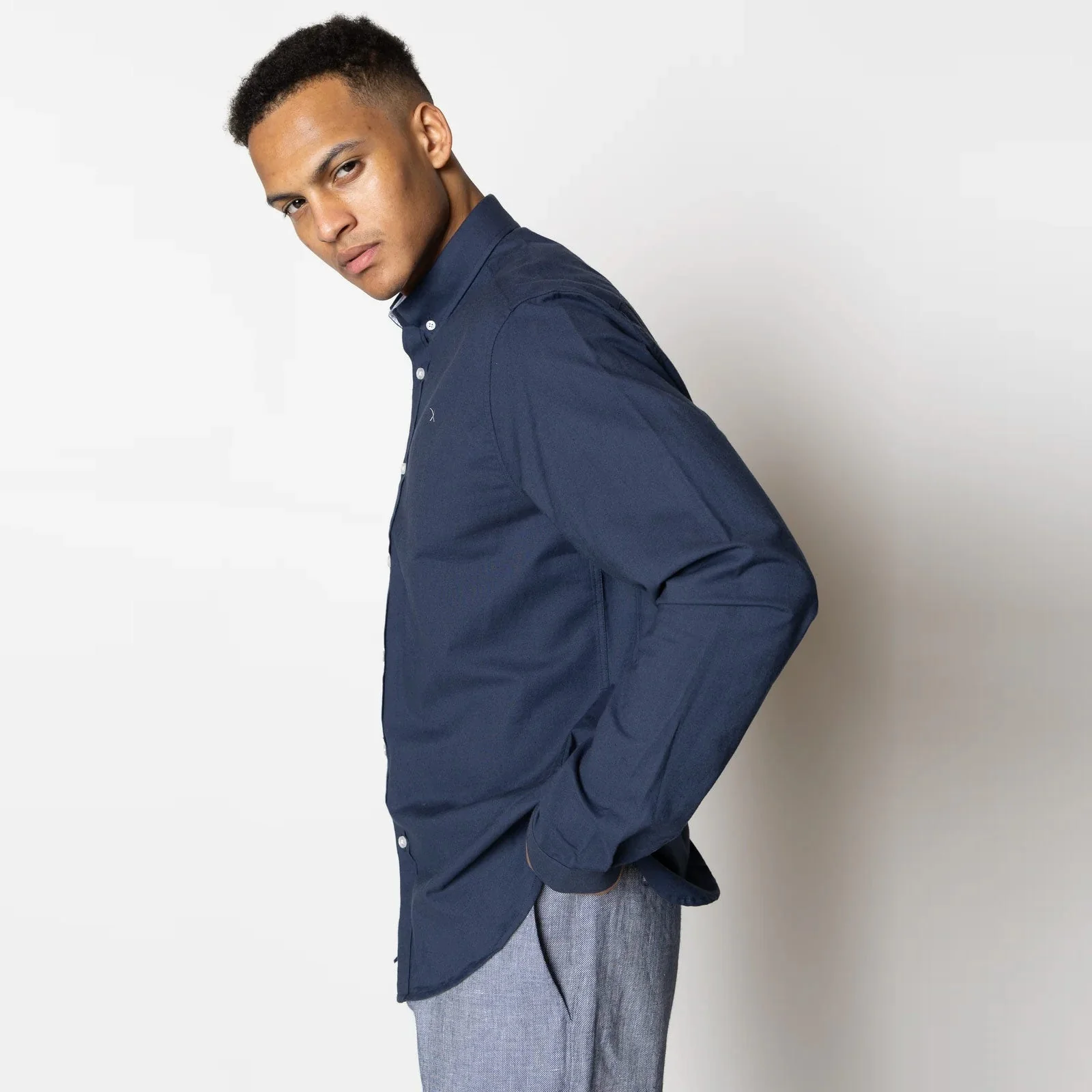 Oxford Stretch Plain Shirt navy - Image 4