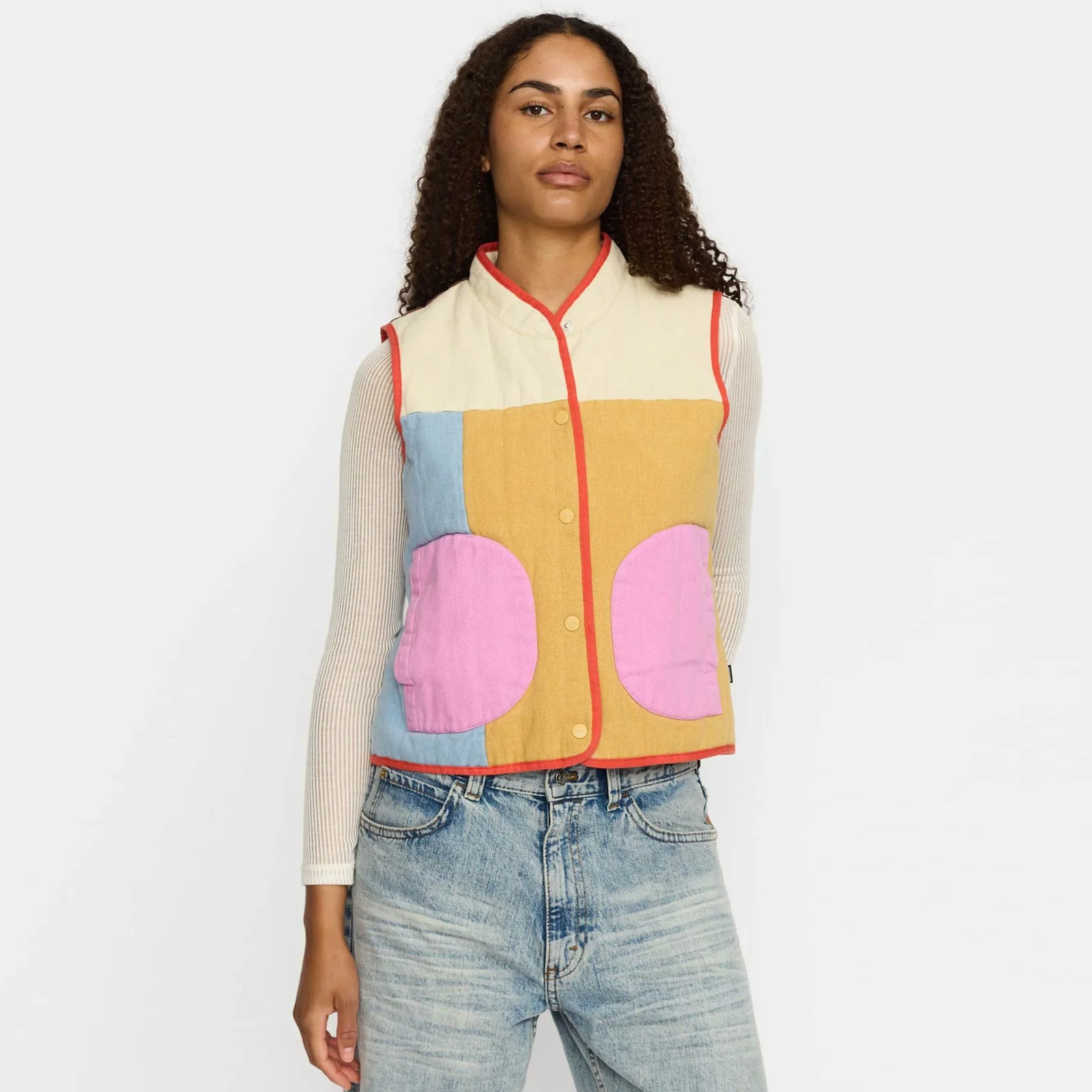 Quilted Patchwork Vest offwhite