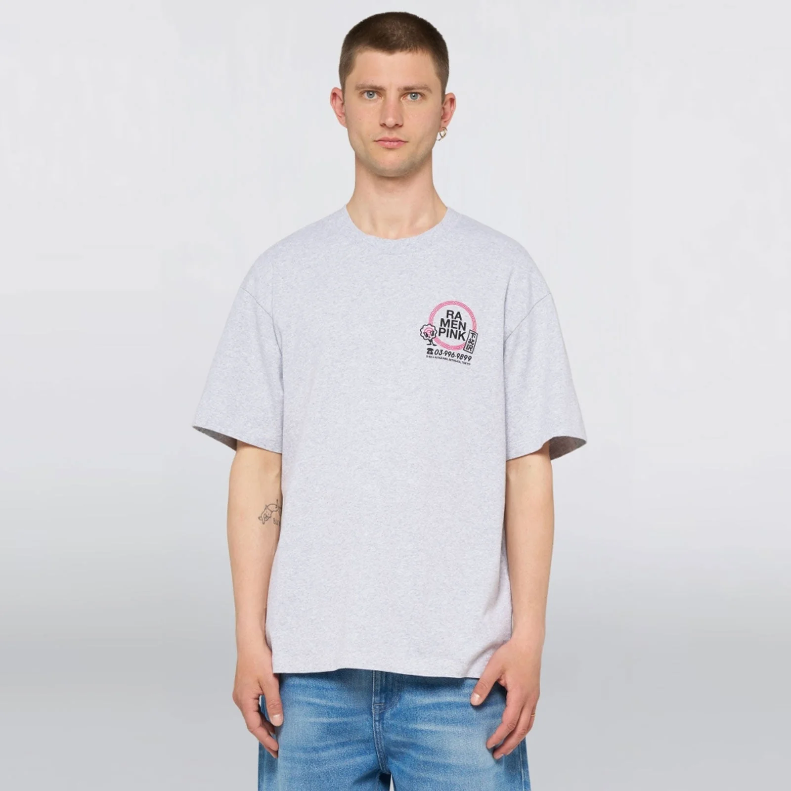 Ramen Pink T-Shirt grey marl