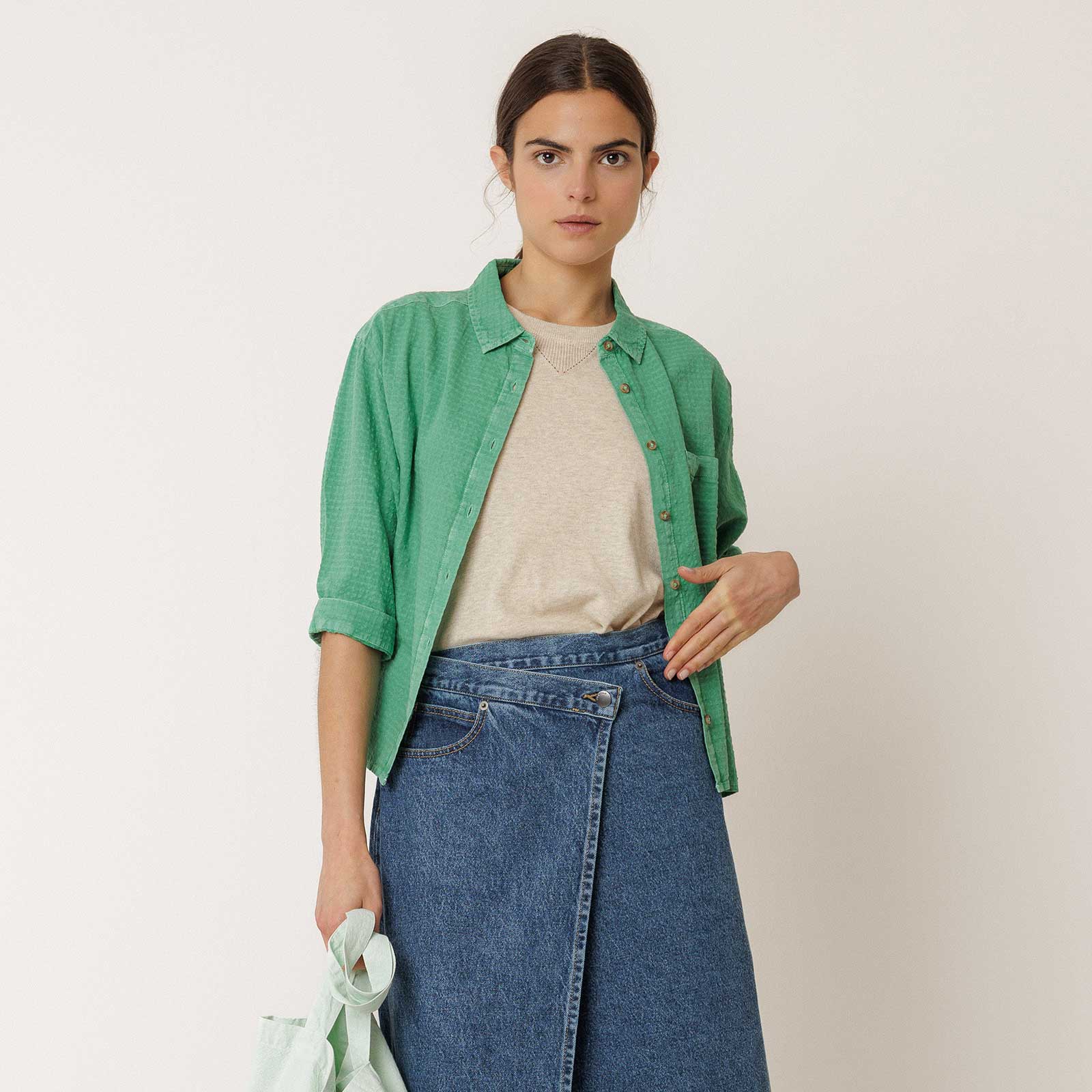 Regular Cotton Blouse verde - Image 3