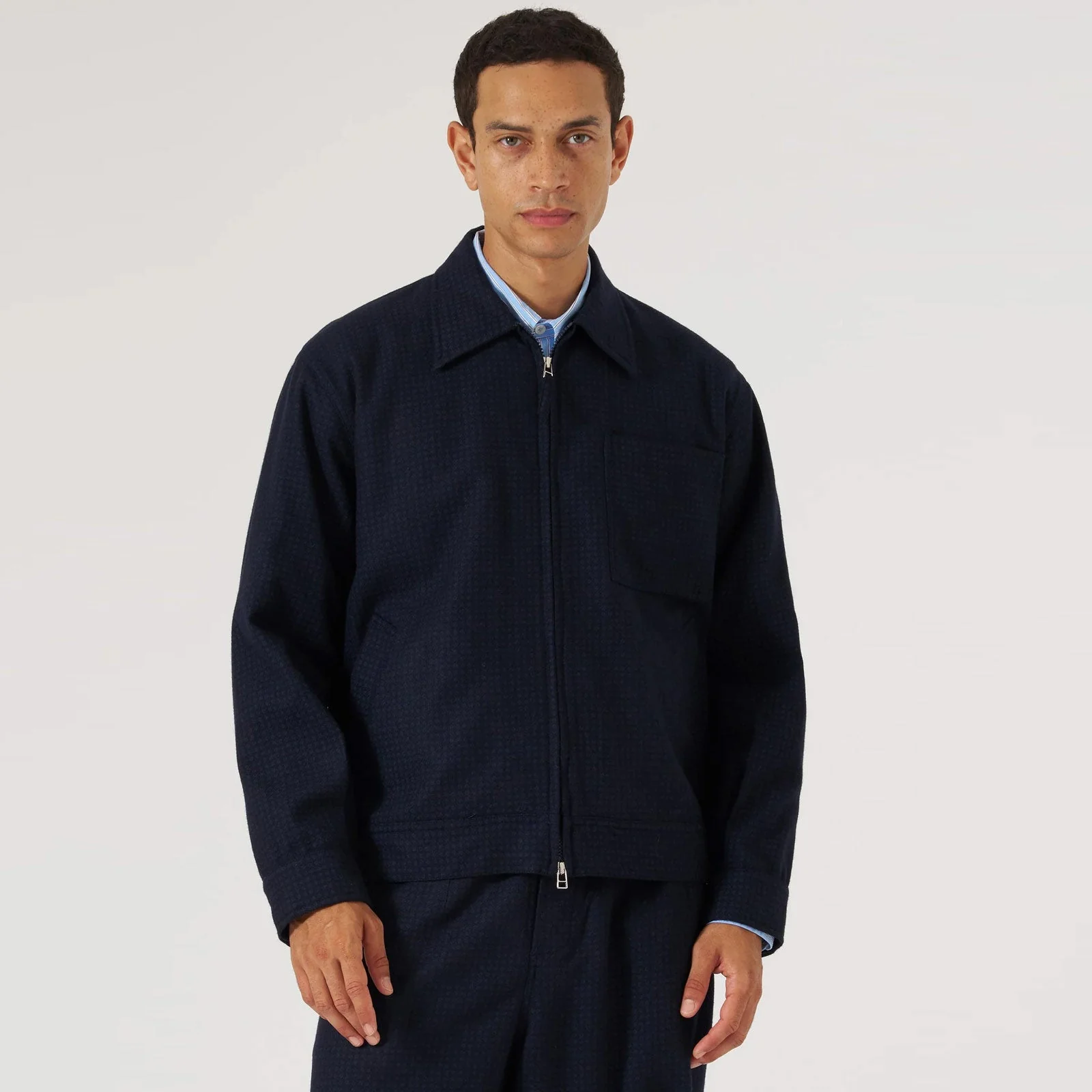 Rose Bowl Dot Print Flannel Jacket navy