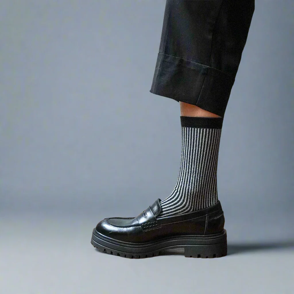 Stripes Lurex Glitter Socks black - Image 2