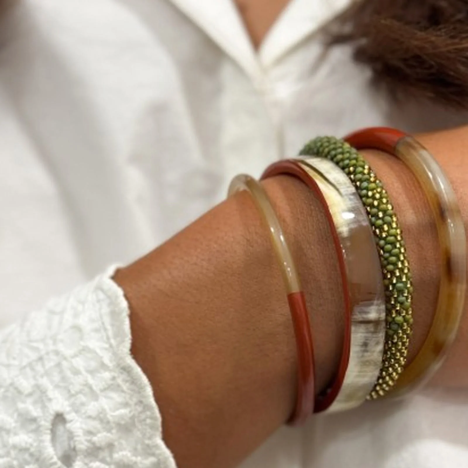 Thin Buffle Horn Bracelet terracotta C69 - Image 2