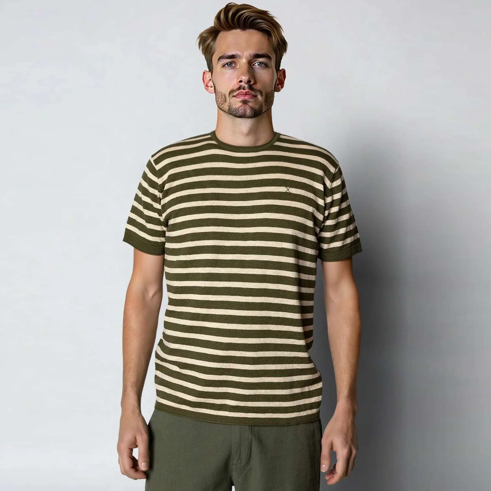Thomas Knitted Striped T-Shirt army/ecru