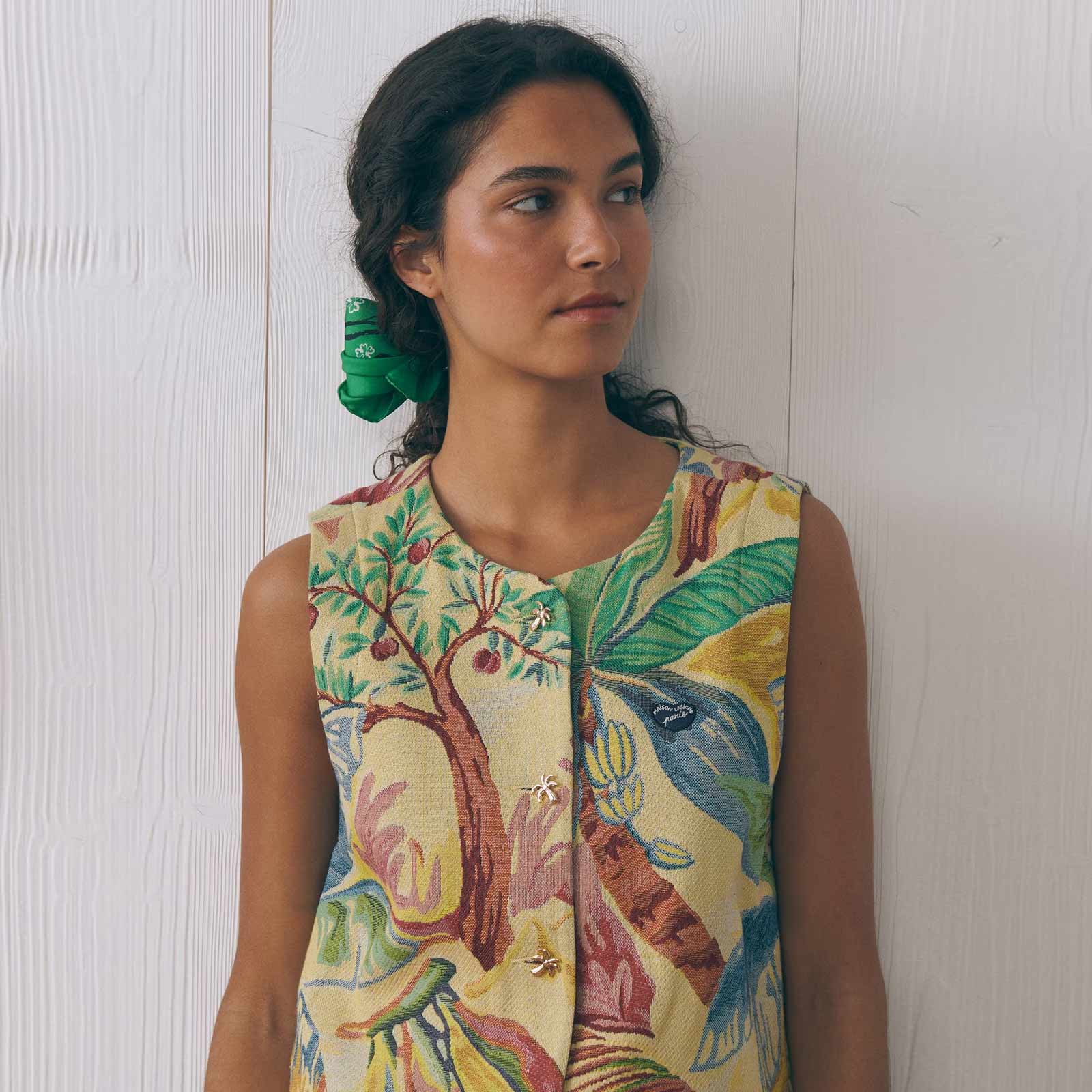 Valhubert Sleeveless Jacket palm tree jacquard