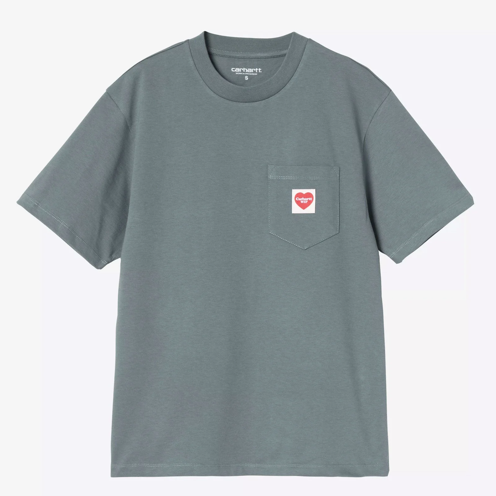 W' S/S Pocket Heart T-Shirt cozy blue/red